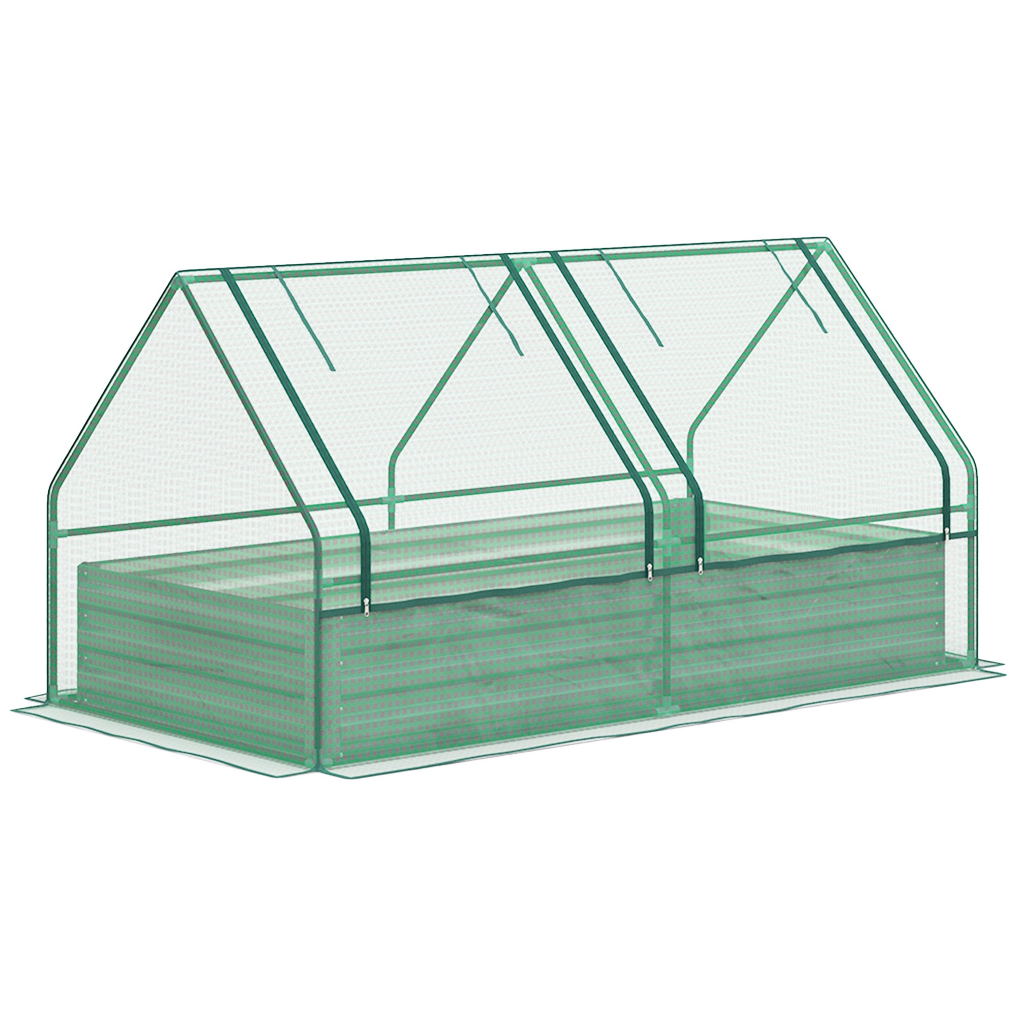 Metal Planter Box, Raised Garden Bed with Greenhouse, Green and Dark Grey