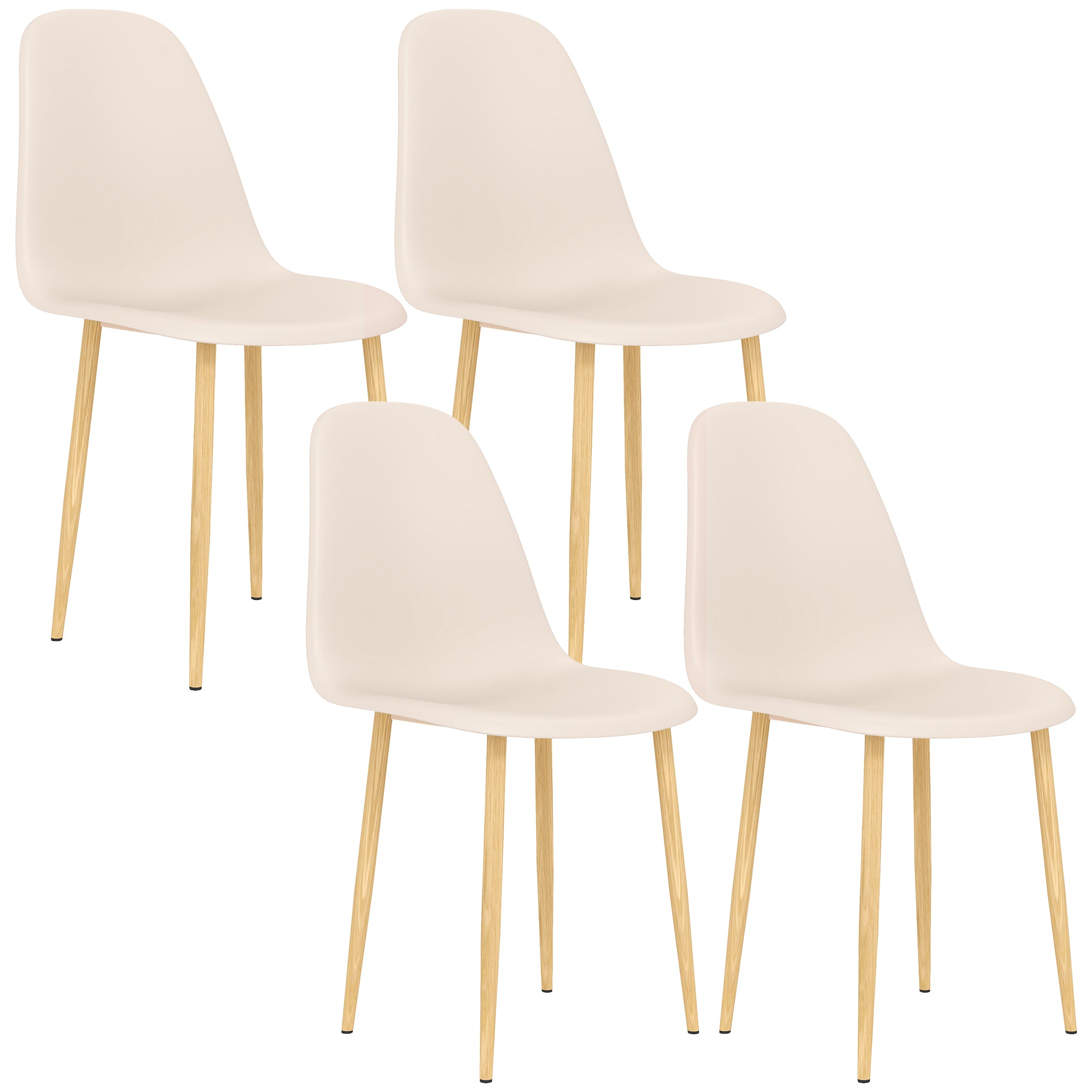 Modern Dining Chairs Set of 4, Backrest and Steel Legs, Khaki