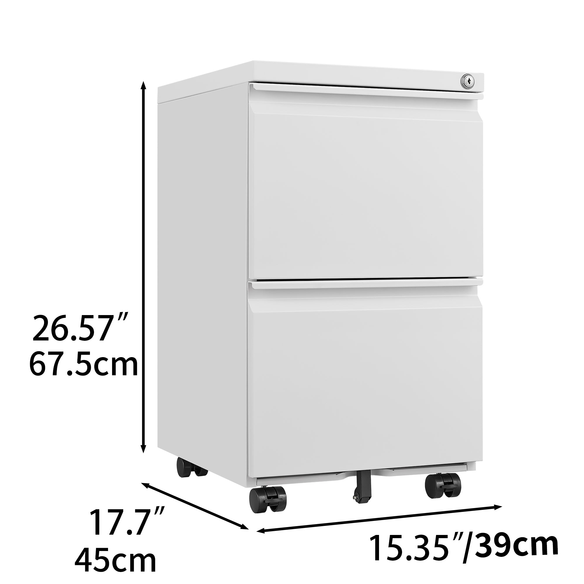 Mobile File Cabinet 2-Drawer with Lock Legal/Letter Size Steel - White