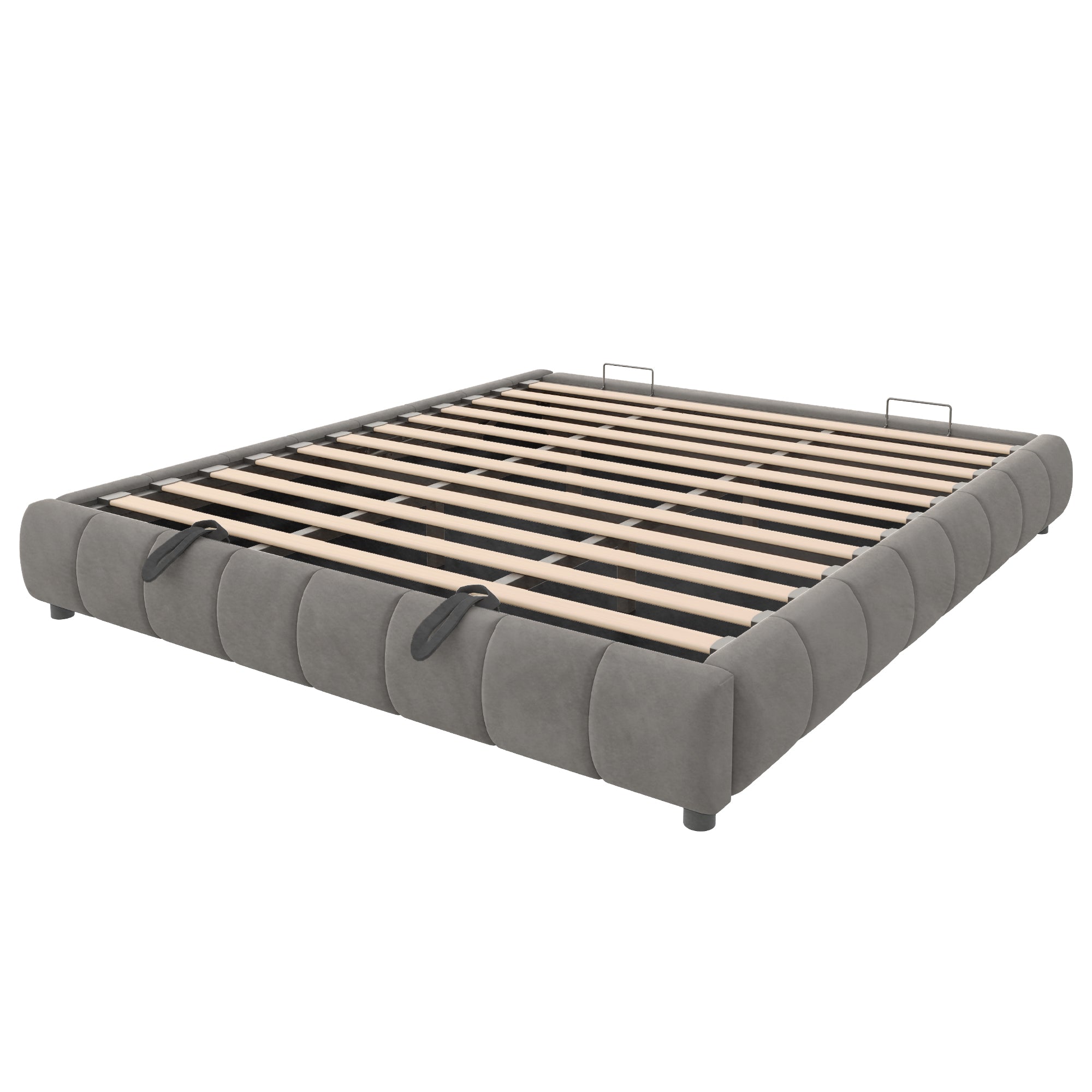 Upholstered Bed, 180x200cm LED Floating with Storage, Grey