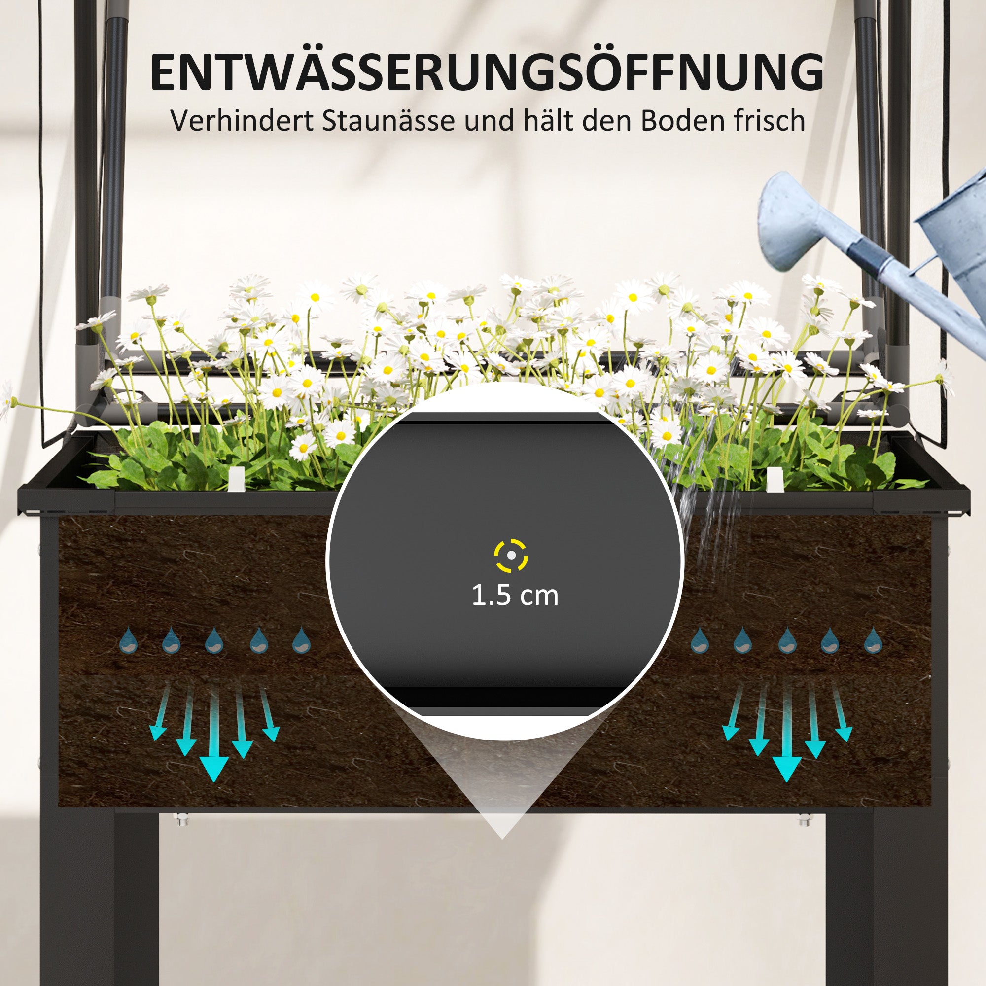 Raised Garden Bed with Cover, Elevated Herb Planter & Drainage Holes, Metal Black
