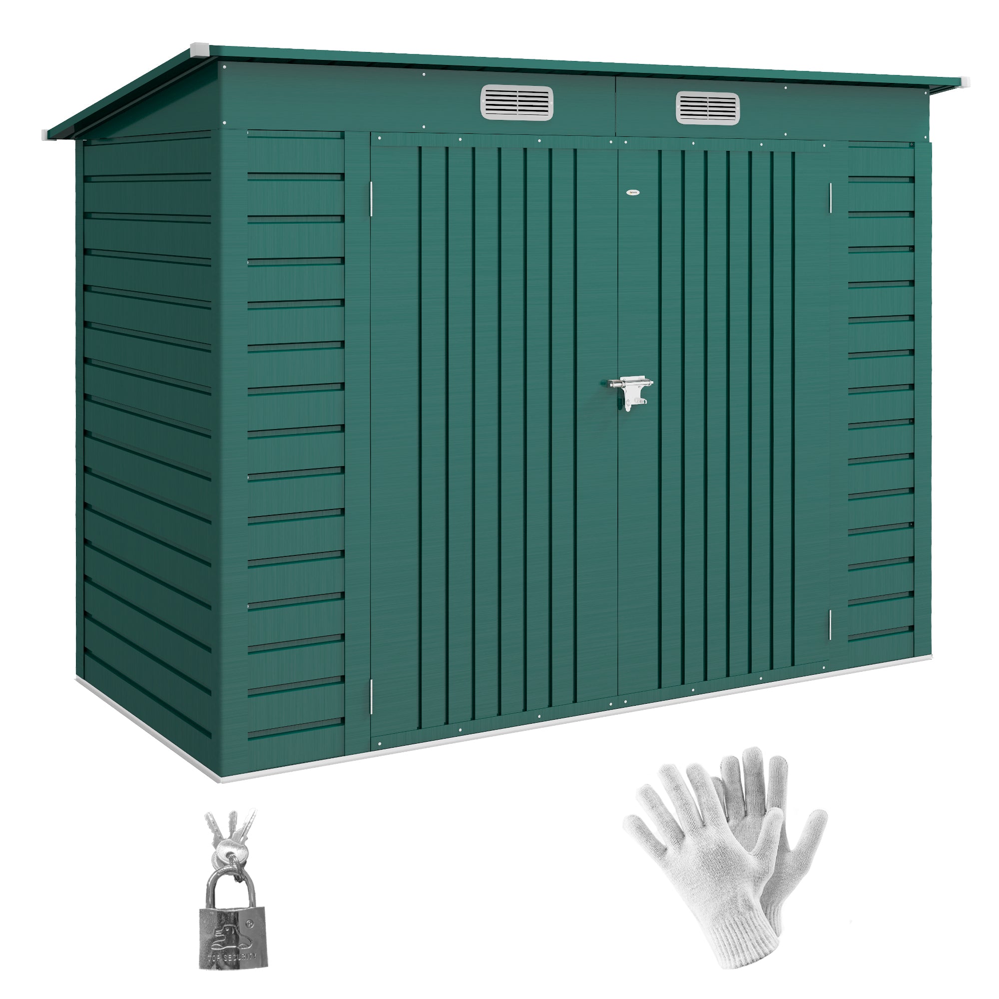 Galvanised Steel Shed, 3.7 x 7.9ft with Latched Door and Padlock - Green