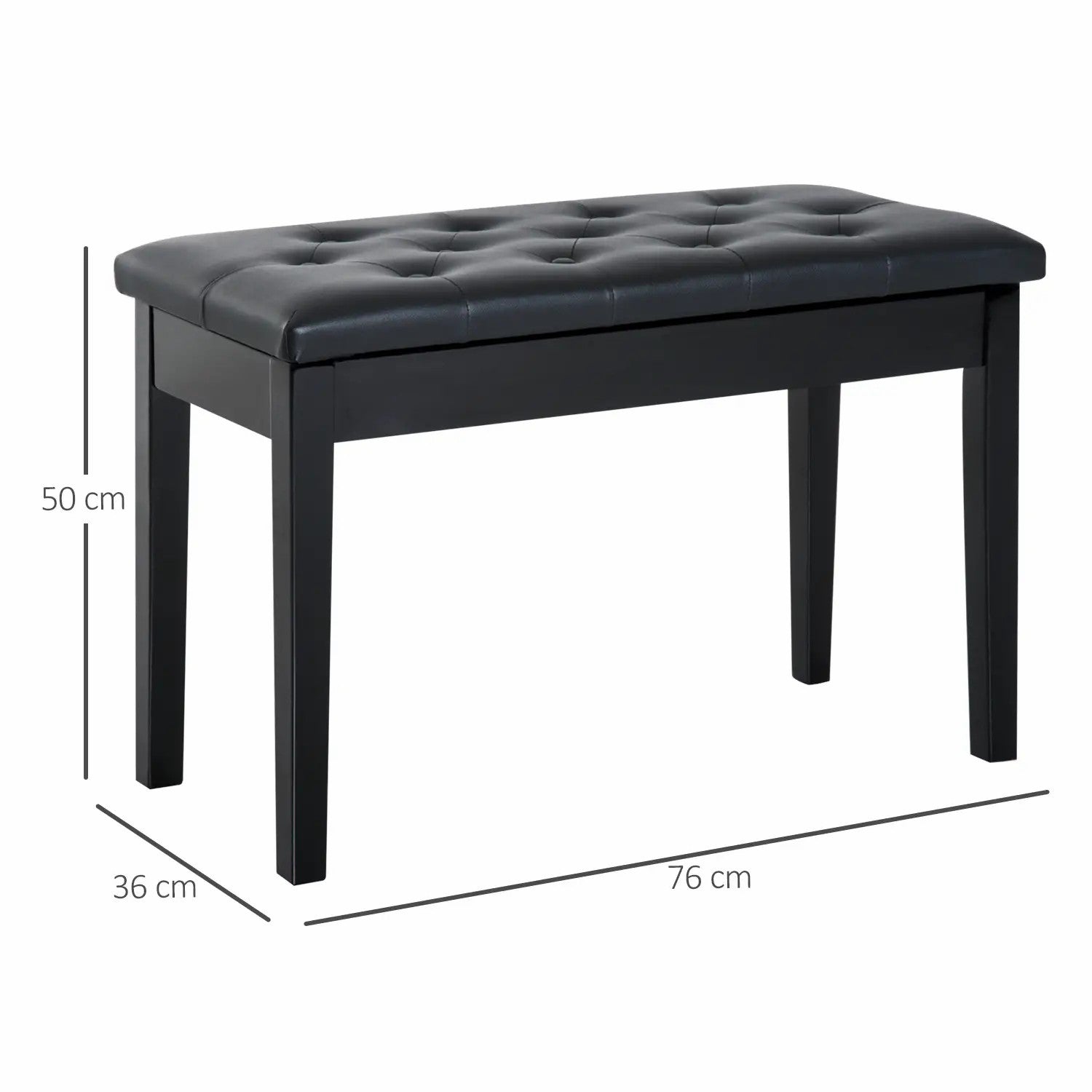 PU Leather Upholstered Piano Stool Makeup Stool Bench with Storage, Black