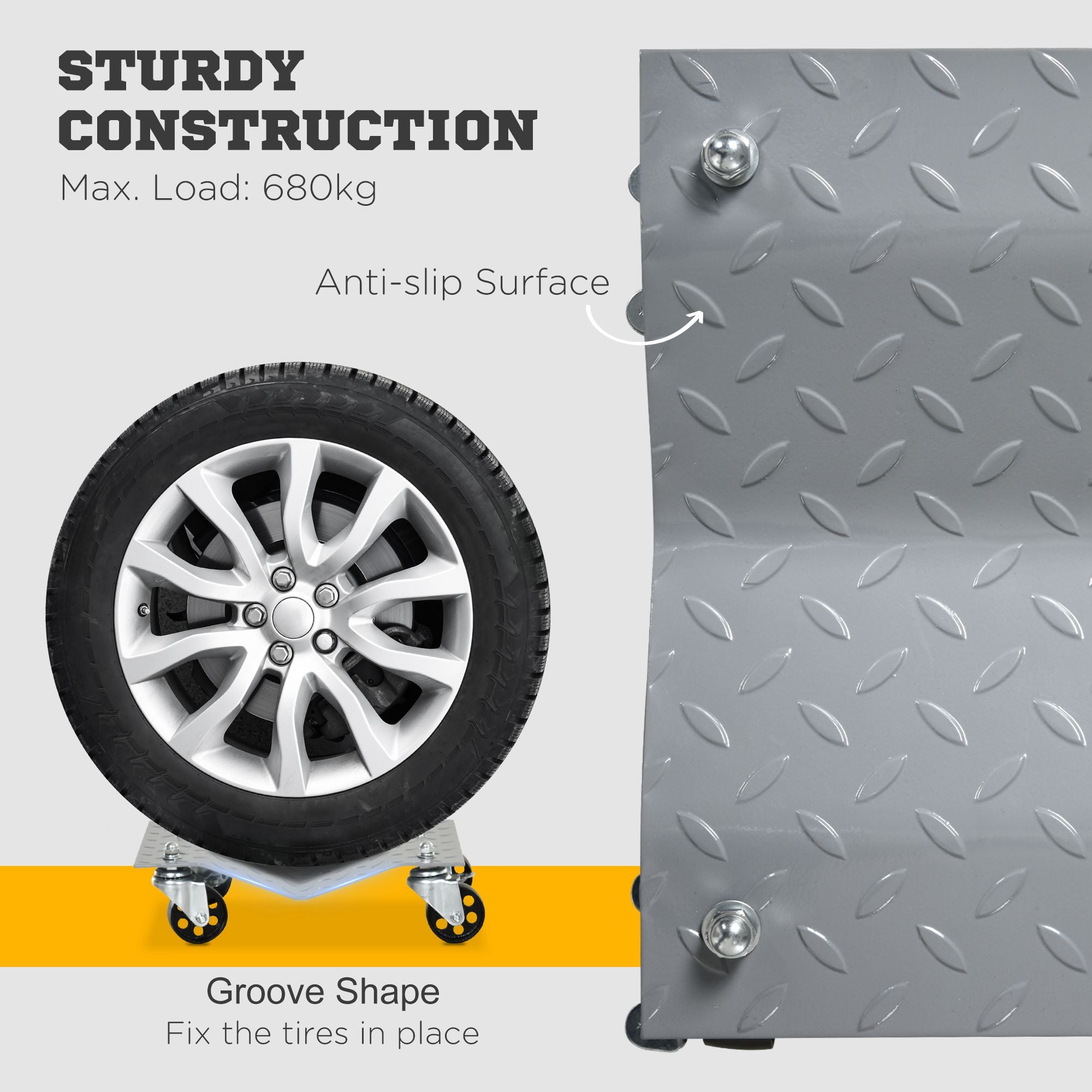 DURHAND Trolley Jack, 2 Pieces, 4 Rollers, Gray