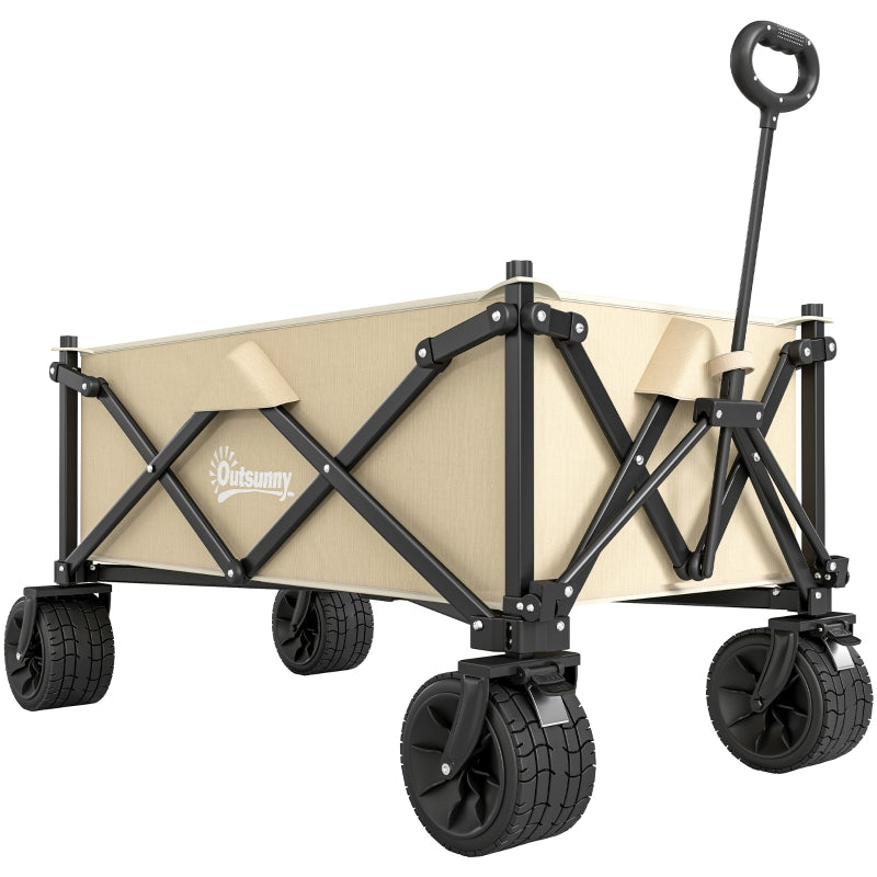 Folding Garden Trolley Wagon Cart 120KG Capacity, Khaki