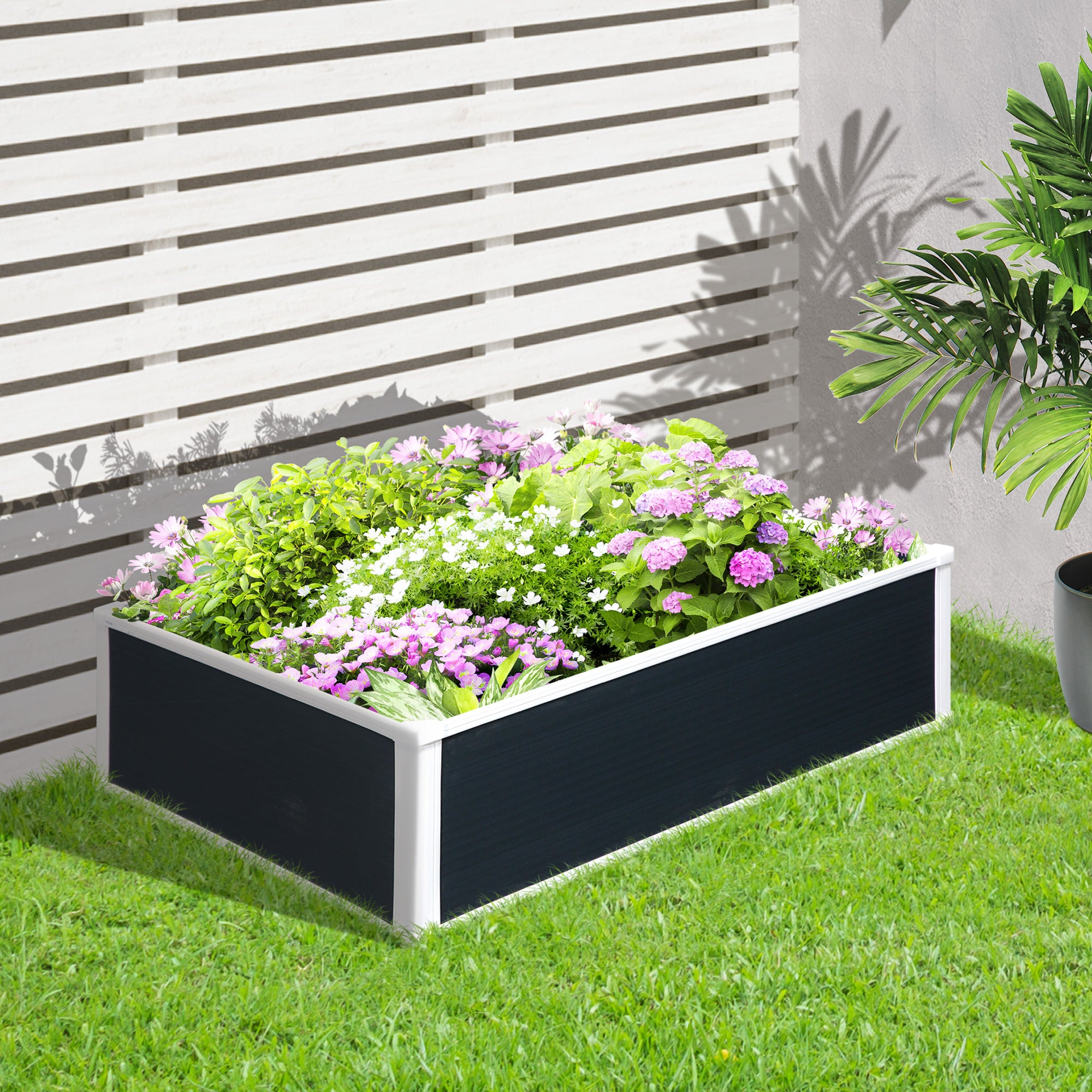 Raised Bed, Flower Box Planter with Drainage, Plastic Gray