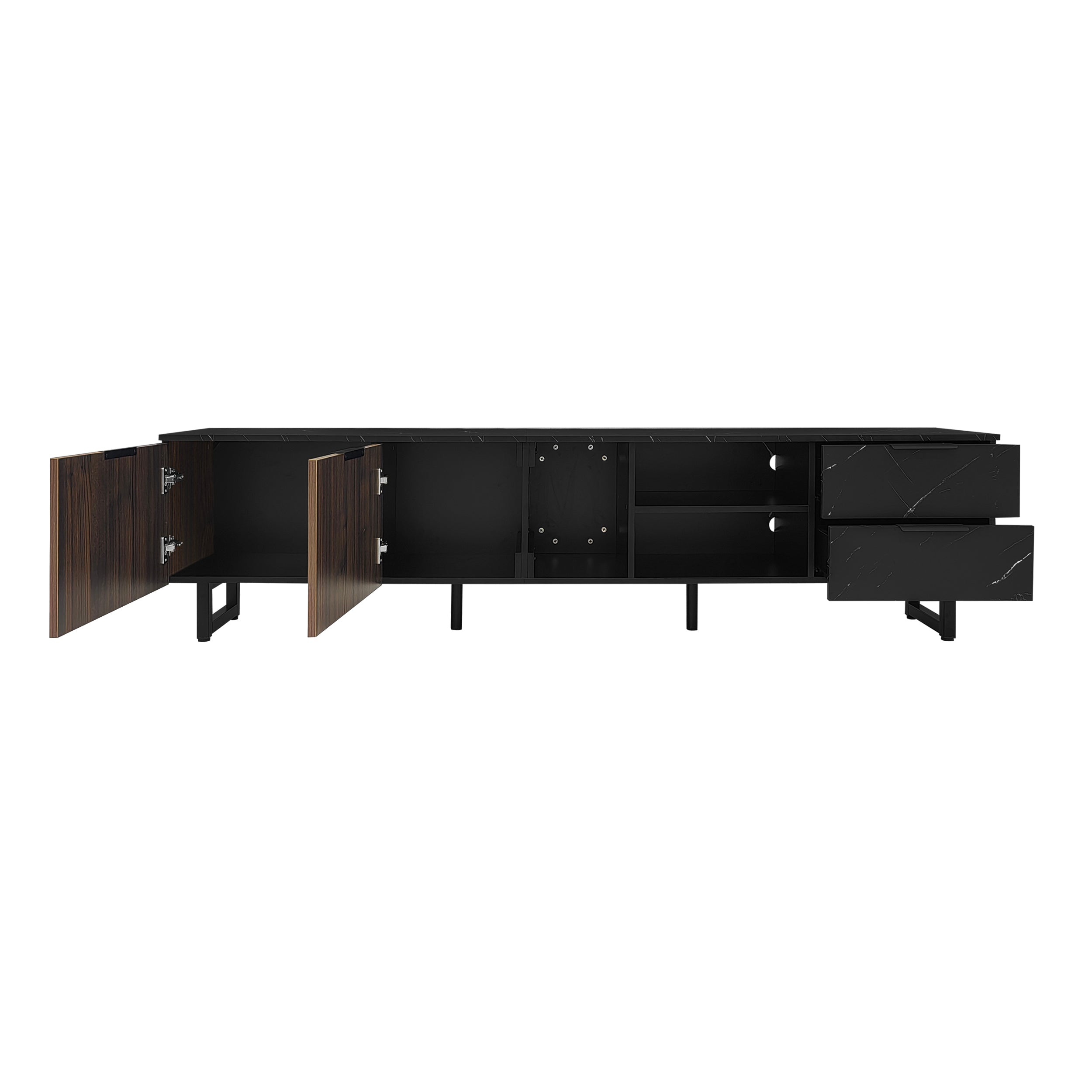 TV Cabinet 200cm Marble Look, Black