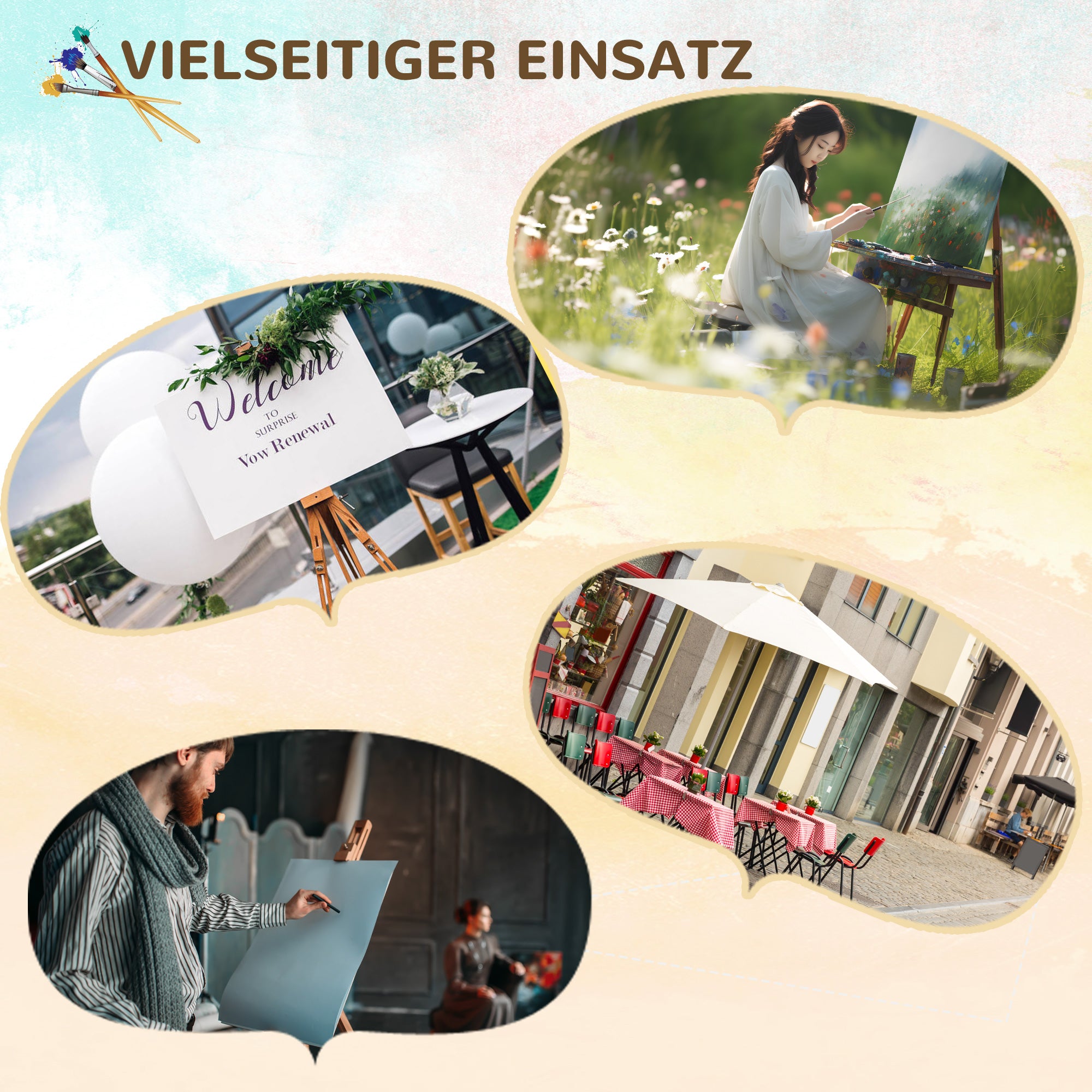 Easel - Foldable Tripod, Height-Adjustable up to 107cm - Beechwood