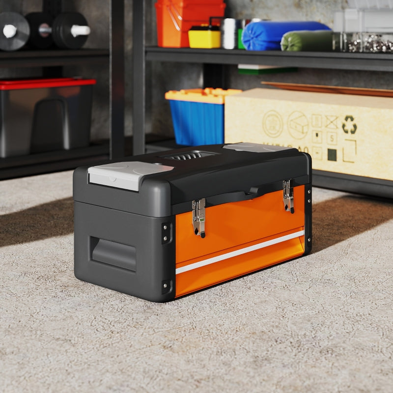 Tool Box with Drawer, Storage Compartment, Steel, Orange