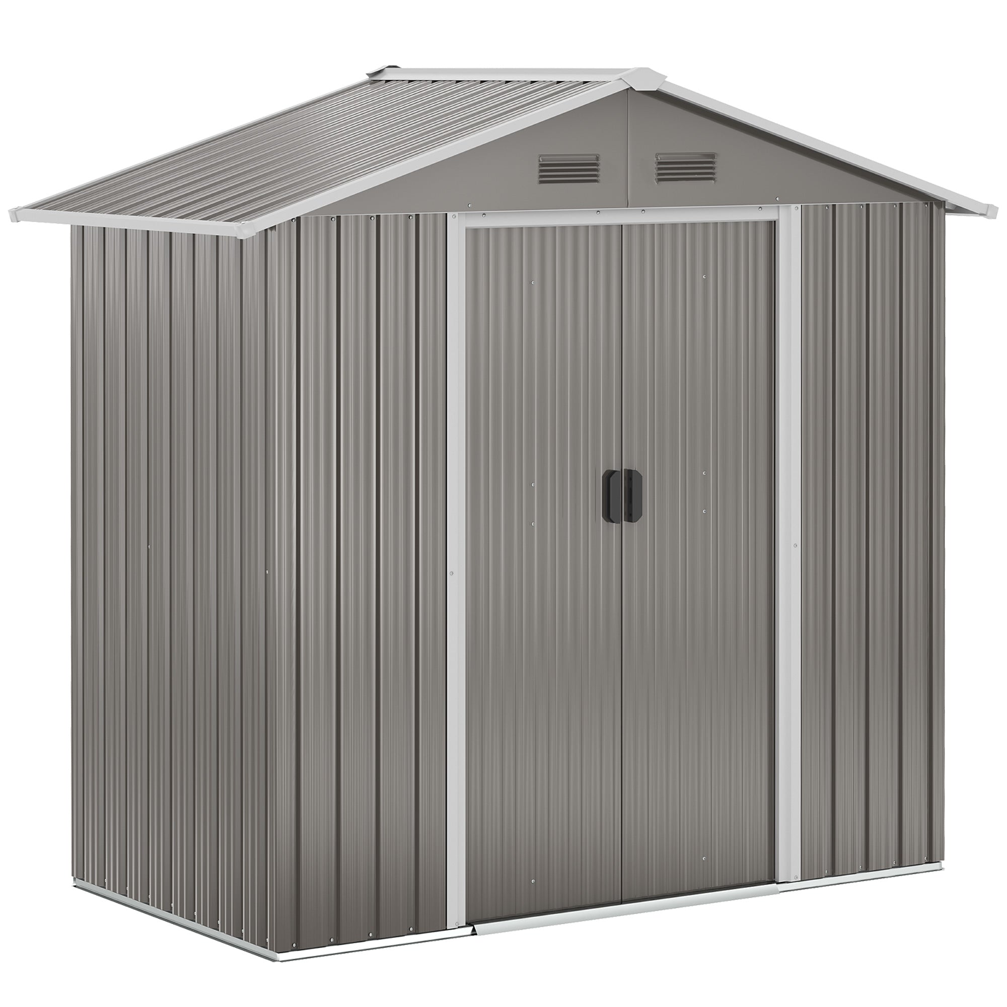 Metal Garden Storage Shed 6.5ft x 3.5ft Outdoor Tool Storage Double Sliding Doors 4 Vents, Grey