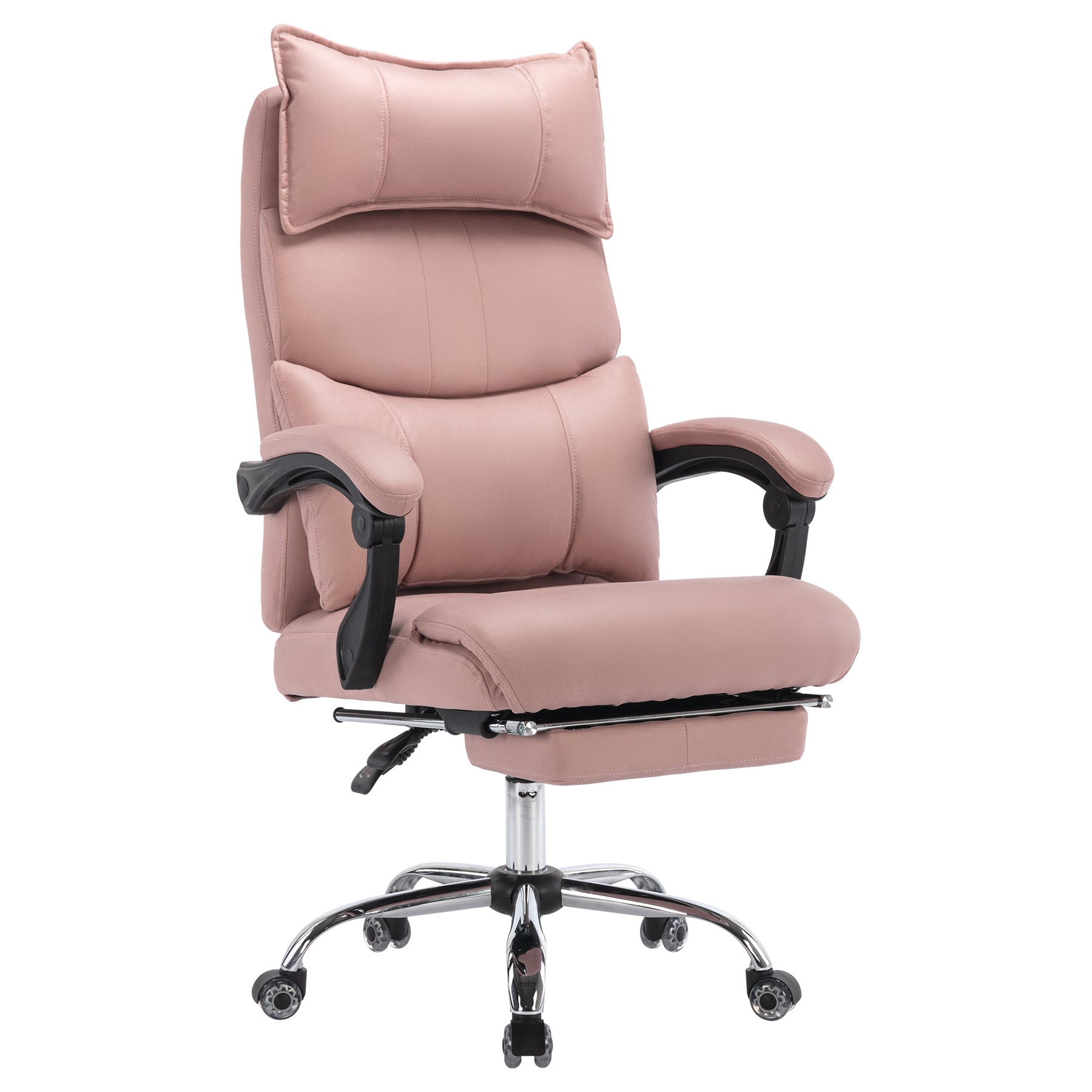 Office Chair, Ergonomic Height-Adjustable Swivel with Dual Lumbar Support, Pink PU Leather