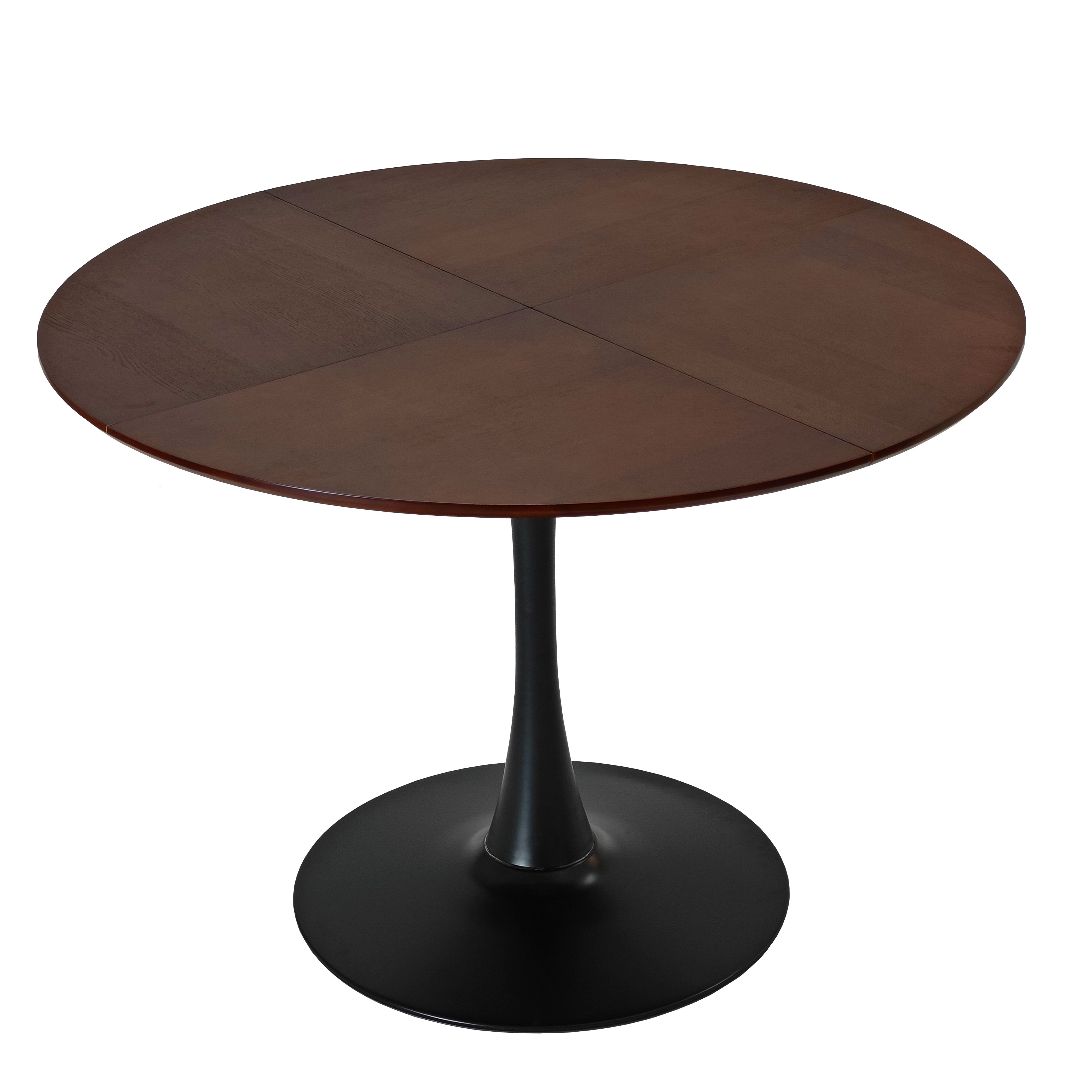 Modern Round Dining Table, 47.24" Four Patchwork Tabletops, Oak Wood Grain & Metal