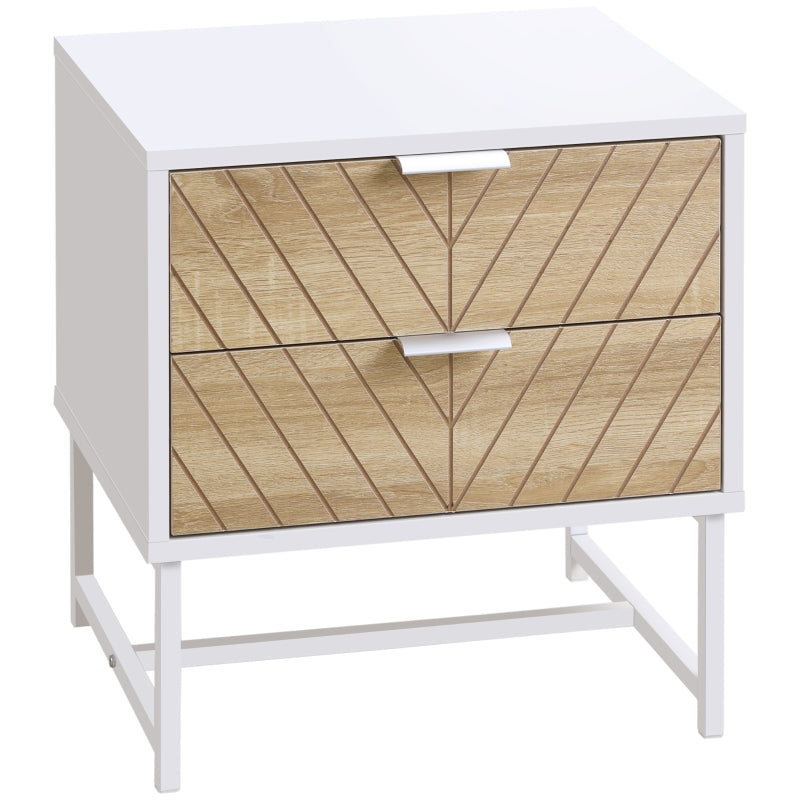 Modern Bedside Table with 2 Drawers, Sofa Side Table, White and Oak