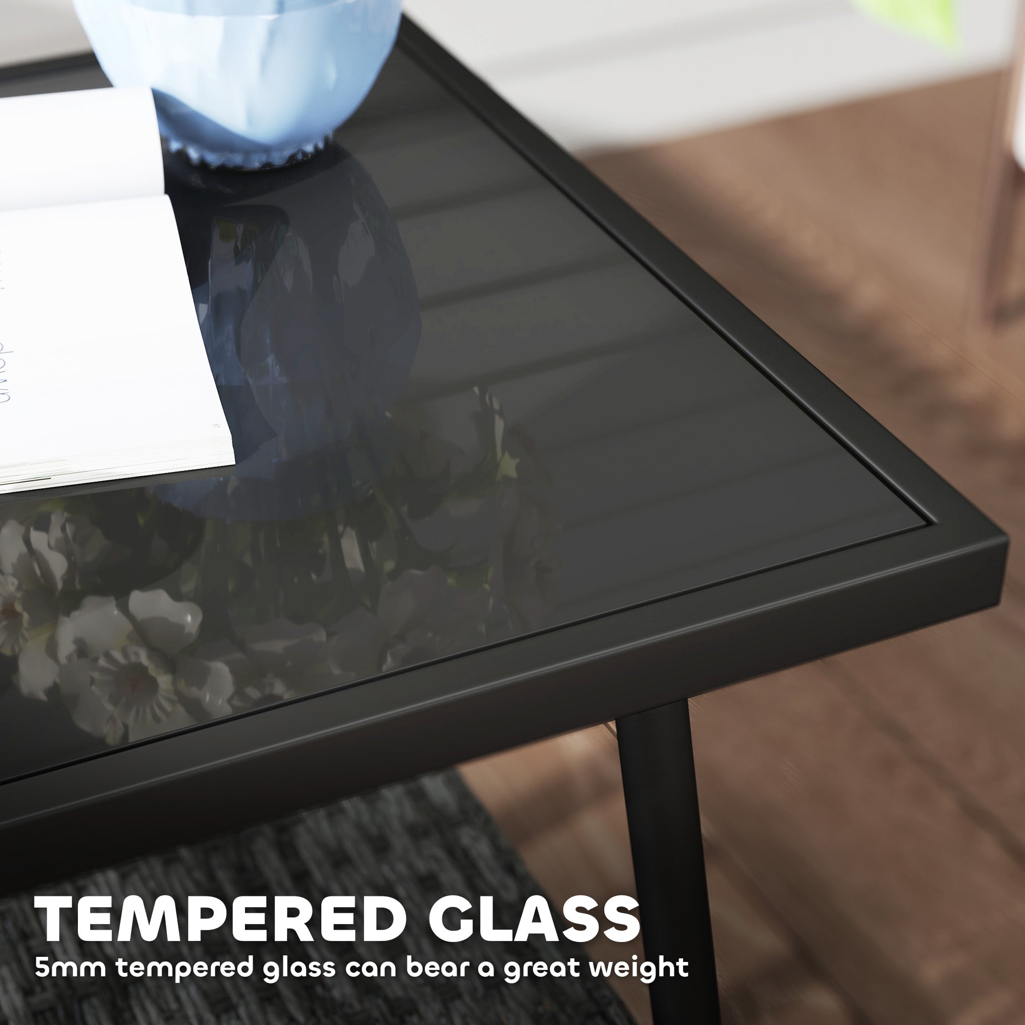 3 Pieces Bistro Set with Cushions and Glass Top Table, Wicker Rattan, Grey