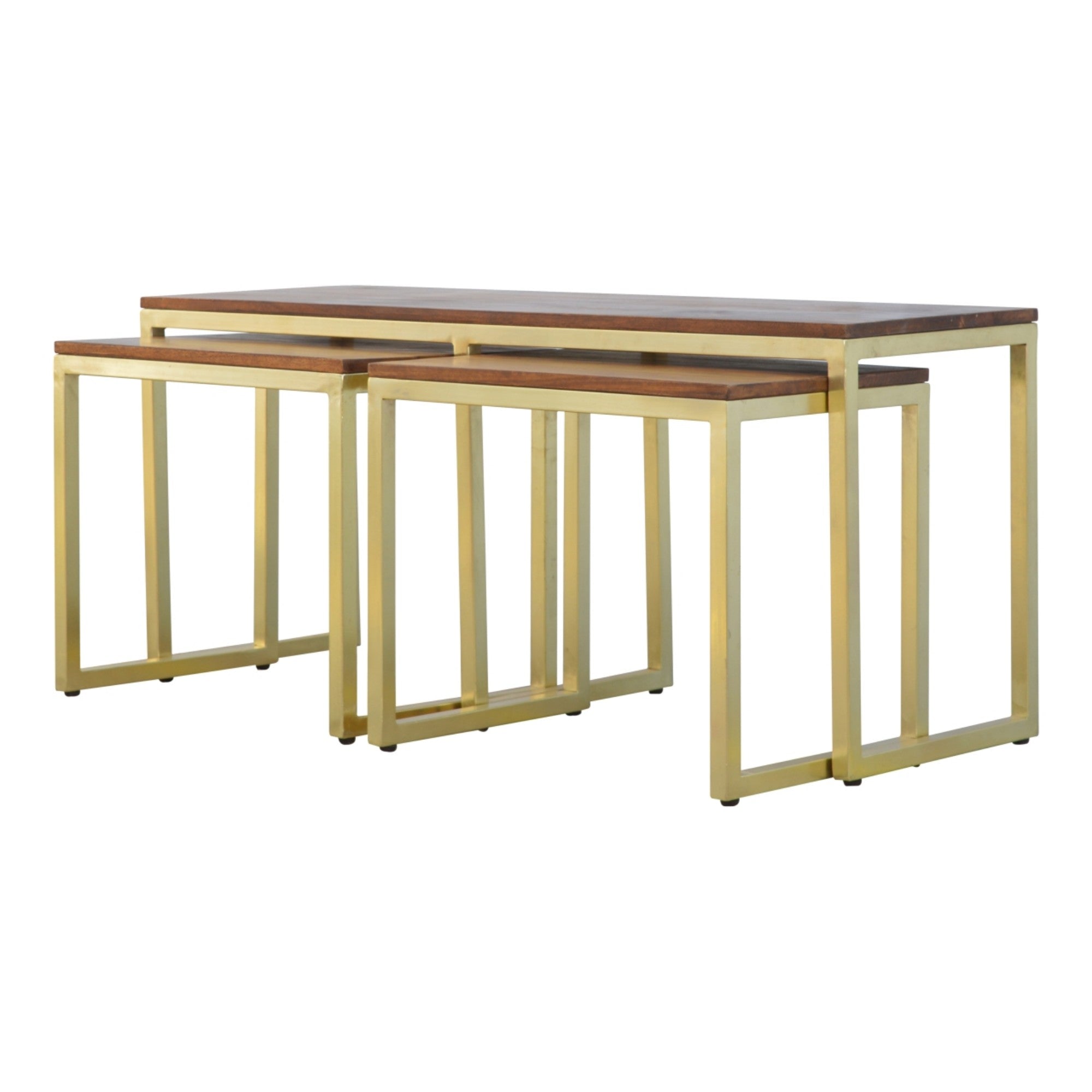 Solid Wood Table Set of 3, Metal Chunky Gold, Solid Wood