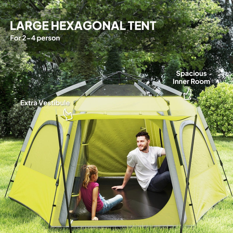 Instant Pop Up Camping Tent, 2/3/4 Person Easy Setup Waterproof UV Protected, Yellow Green