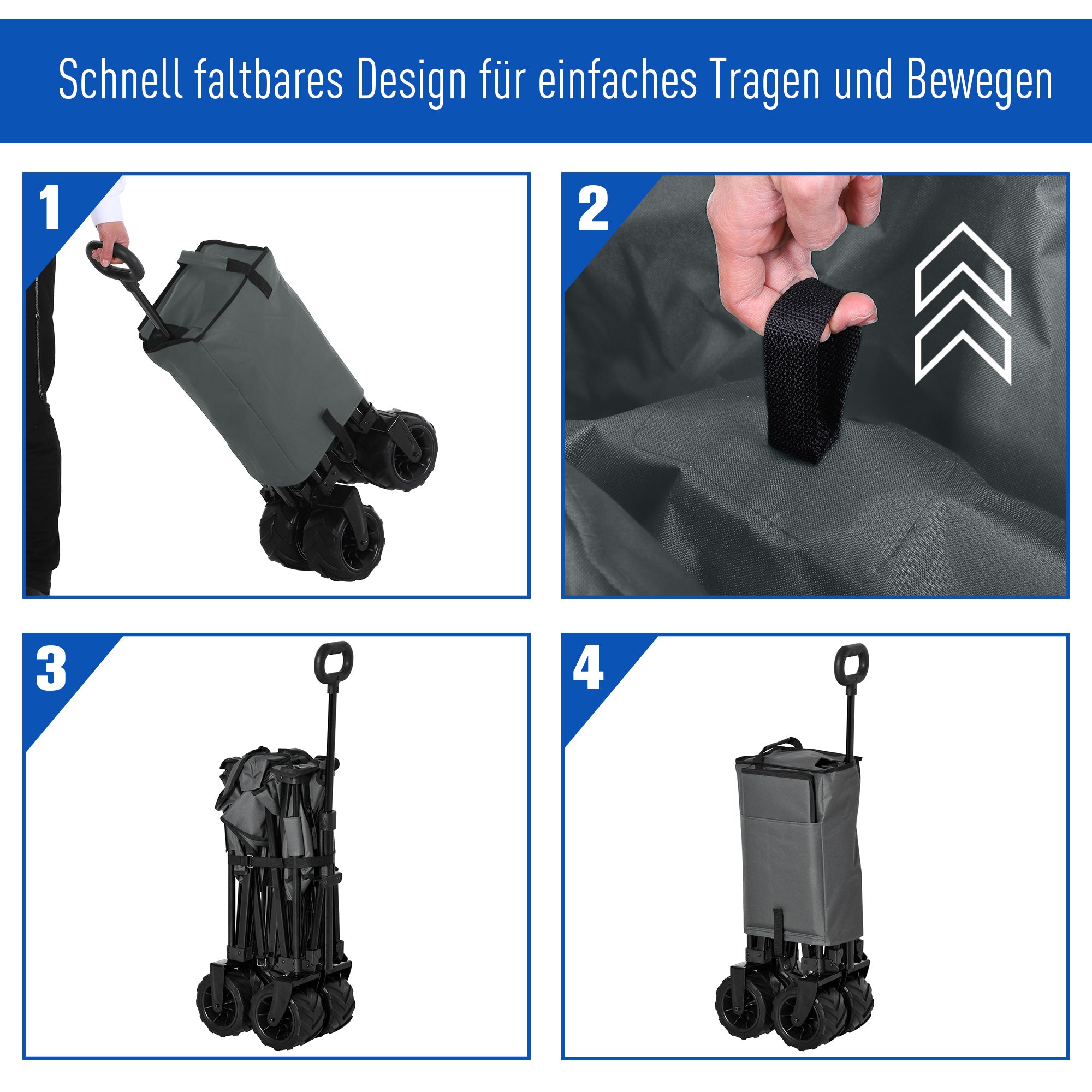 Handcart, Foldable 360° Garden Cart with Telescopic Handle, Grey