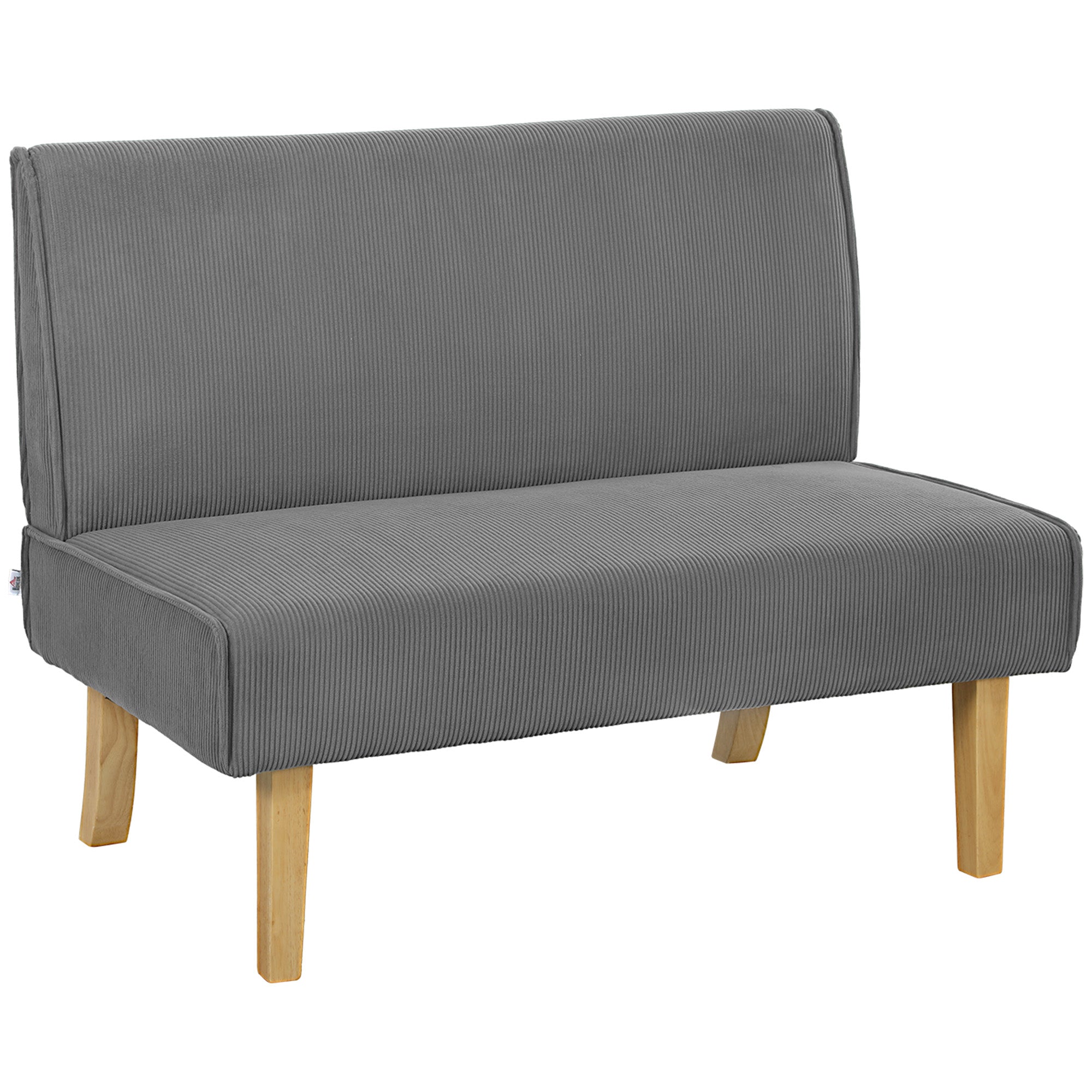 2-Seater Sofa Upholstered Wooden Legs 110cm Corduroy-Look, Grey
