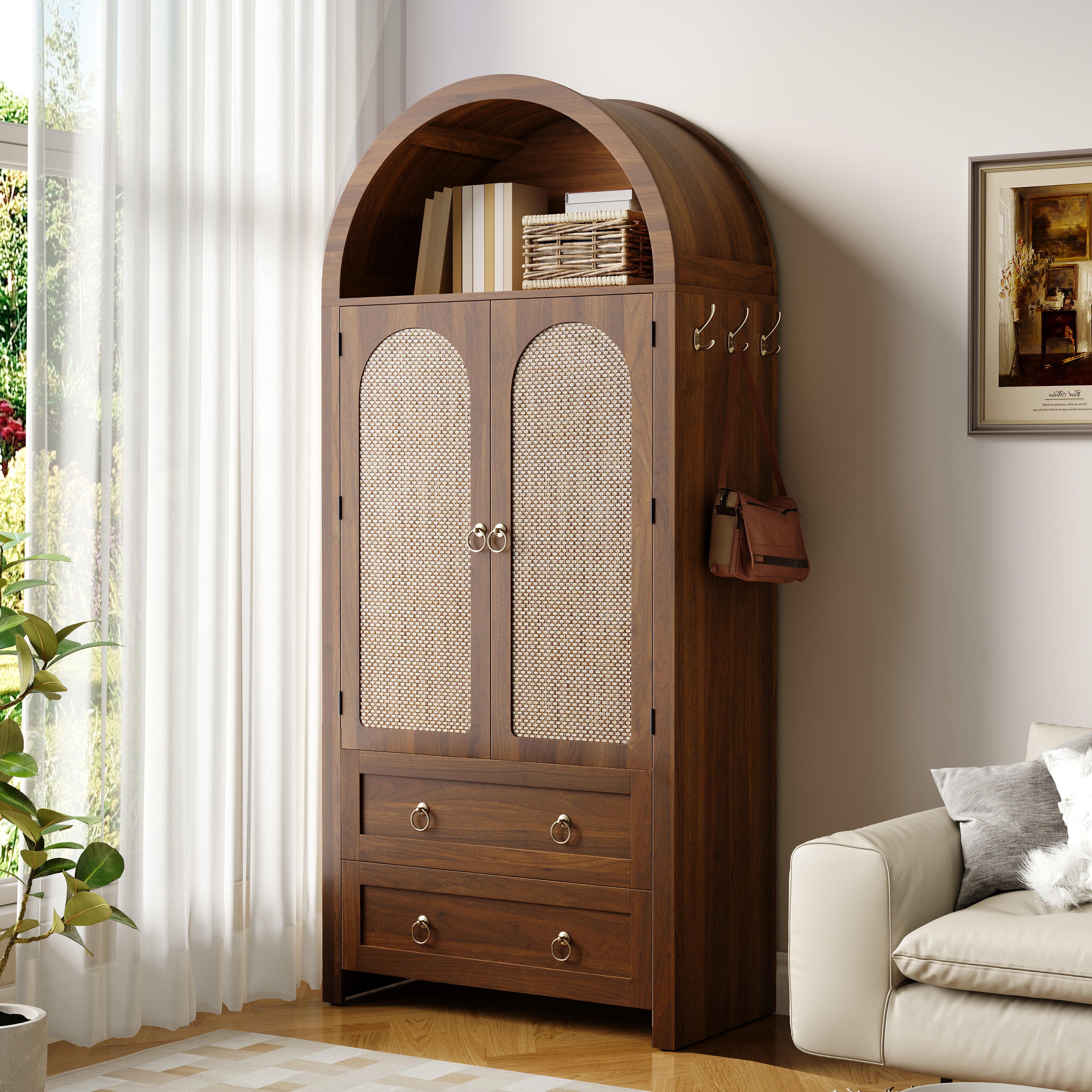 Sideboard Wickerwork Arch Style Double Drawers Storage Vintage