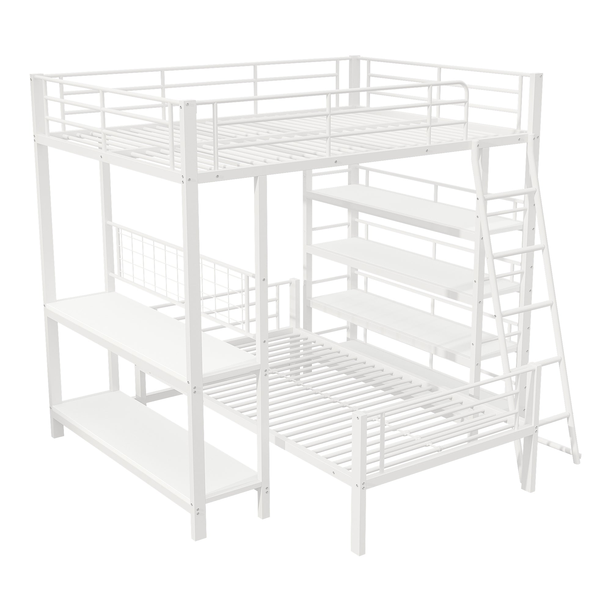 Bunk Bed, Loft 140x200 Multifunctional with Storage, White Metal