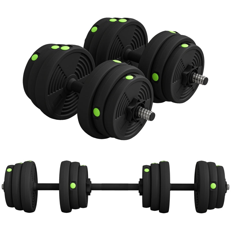 2-in-1 Dumbbell Set, Barbell & Dumbbell 25 kg Non-Slip Floor-Friendly, Black/Green