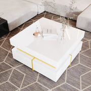 Coffee Table High-Gloss Drawers Gold Accents