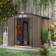 7 x 4ft Garden Shed, Outdoor Storage with Double Doors and Ventilation, Brown Metal