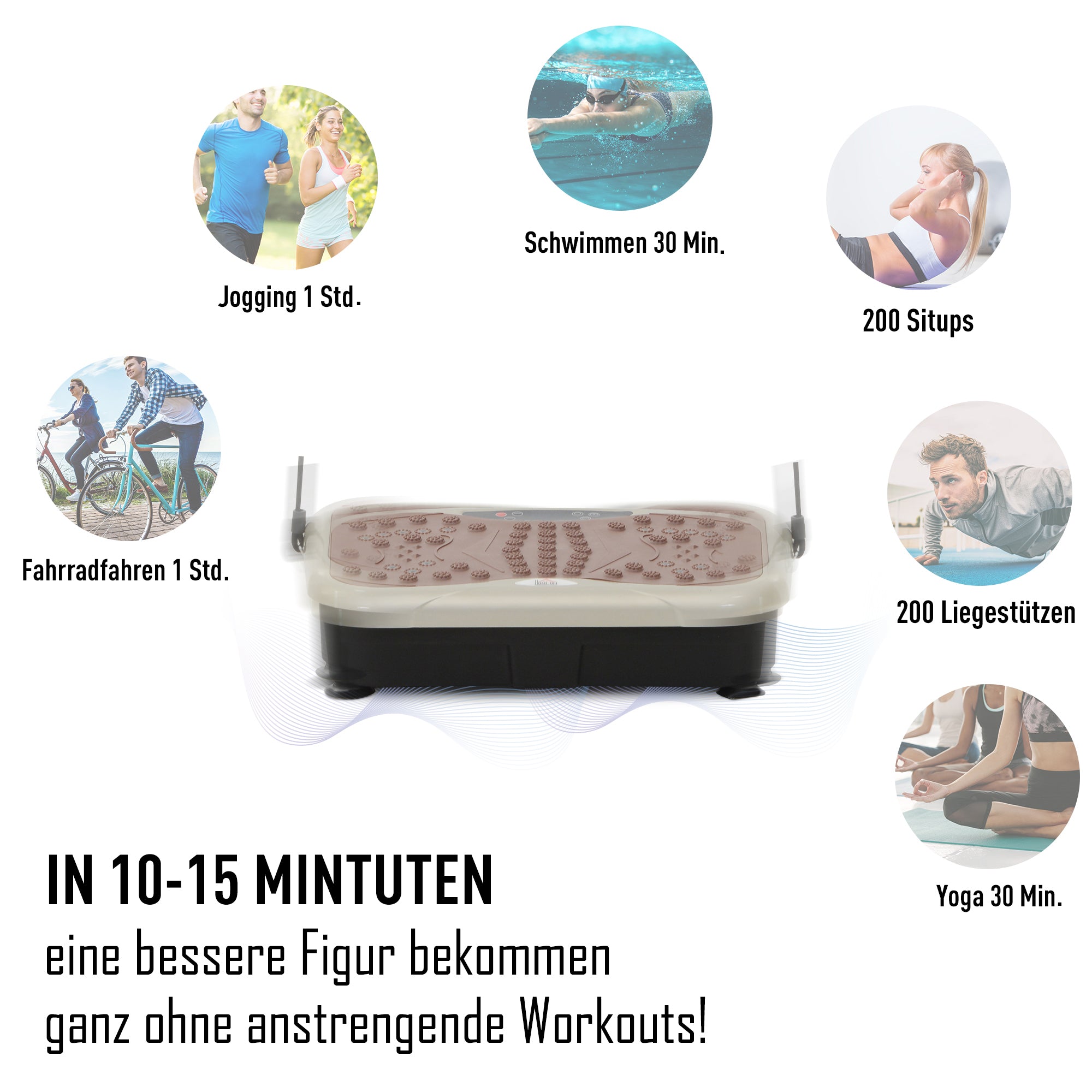 Vibration Plate Fitness Trainer with LED Display, USB Speaker, Training Bands, Remote Control