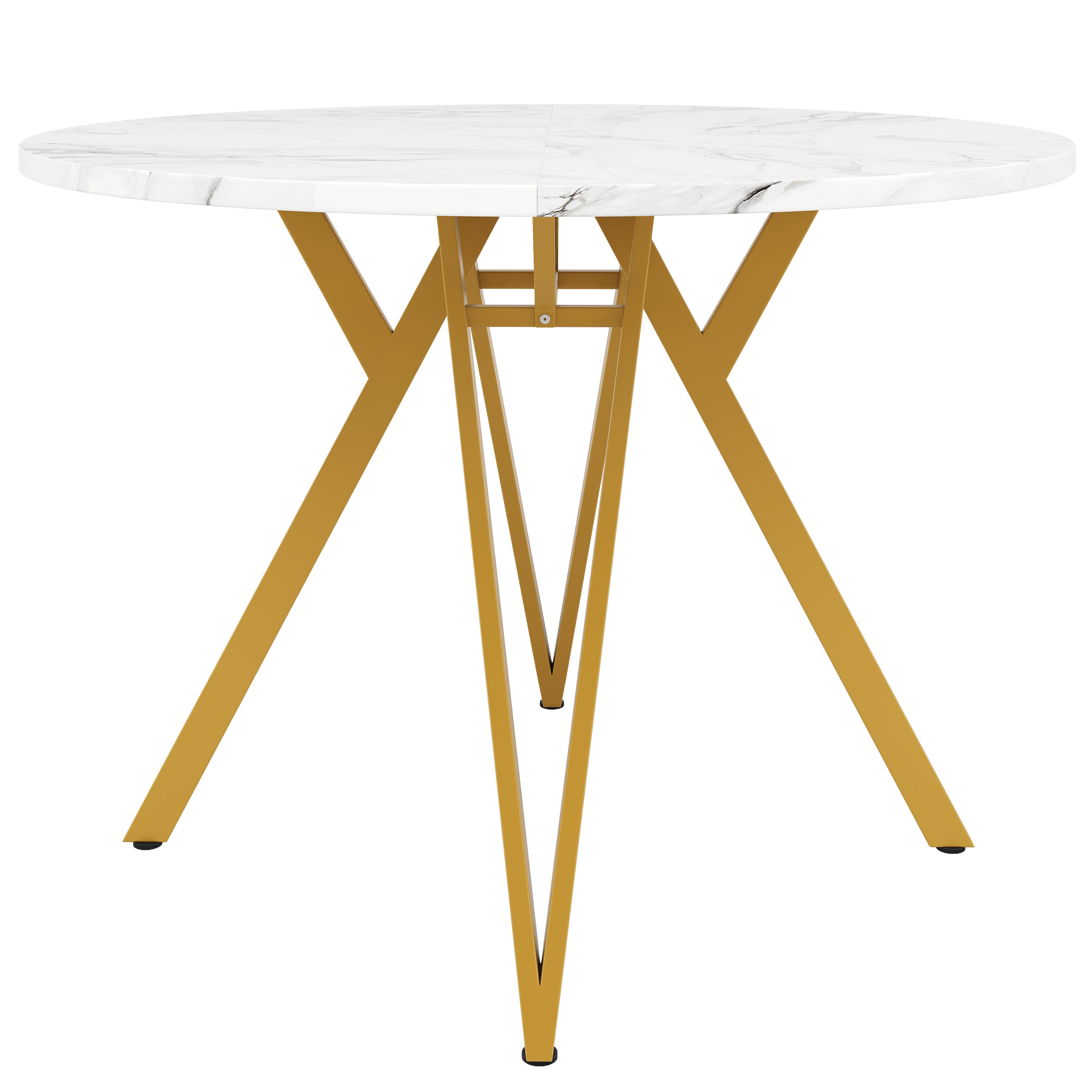 Round Dining Table, 100x100x76cm for 4 people, Metal & MDF Marble, Gold