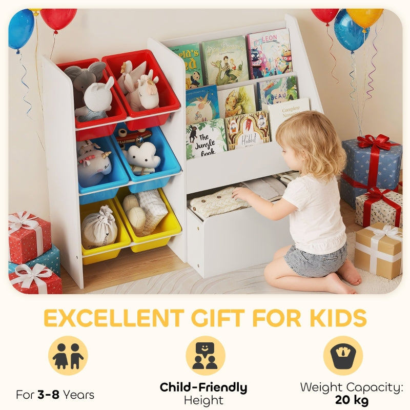 Toy Storage Unit 3-Tier Shelf with 6 Removable Bins, Multicoloured