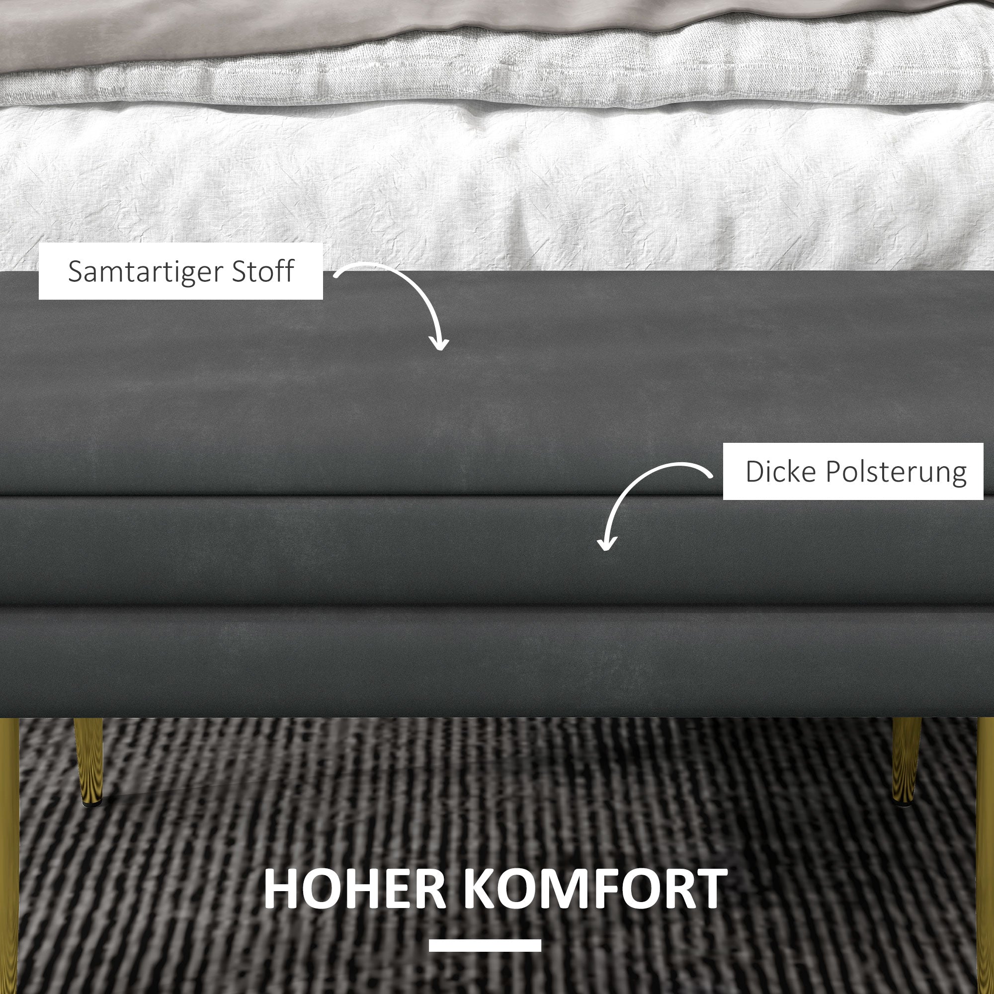 Upholstered Storage Bench, Bed/Shoe Bench Steel Legs, 79.5x37.5x43cm, Grey Velvet