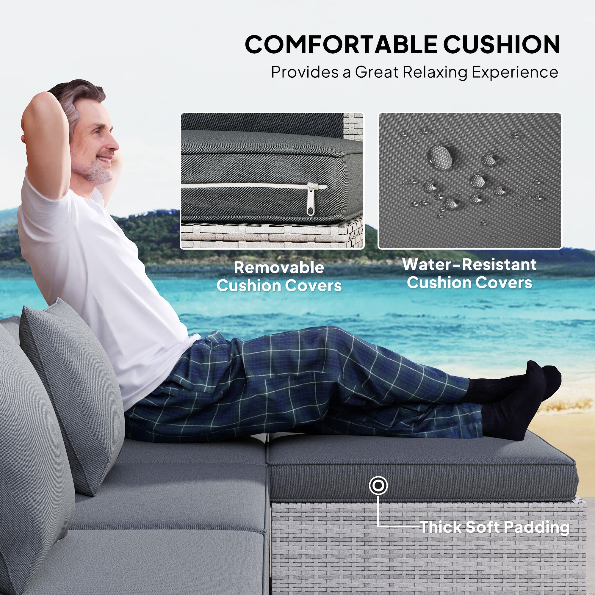 6 Piece Corner Sofa Set, Modular Garden Furniture, Mixed Grey Rattan