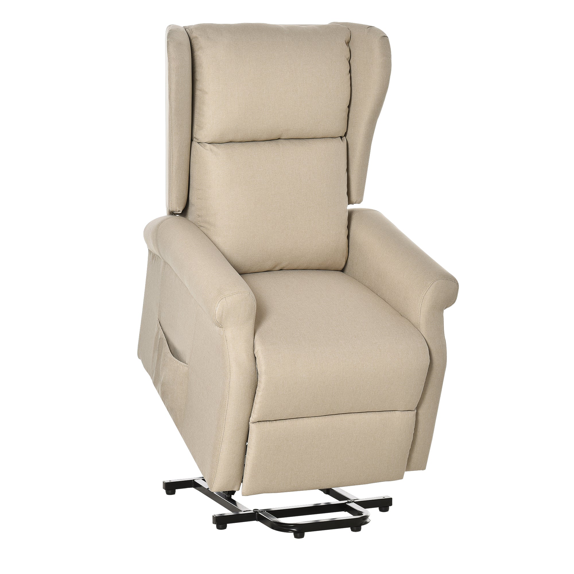Power Lift Recliner Armchair, Electric Lift Chair with Remote Control, Side Pockets, Extended Footrest, Beige Fabric