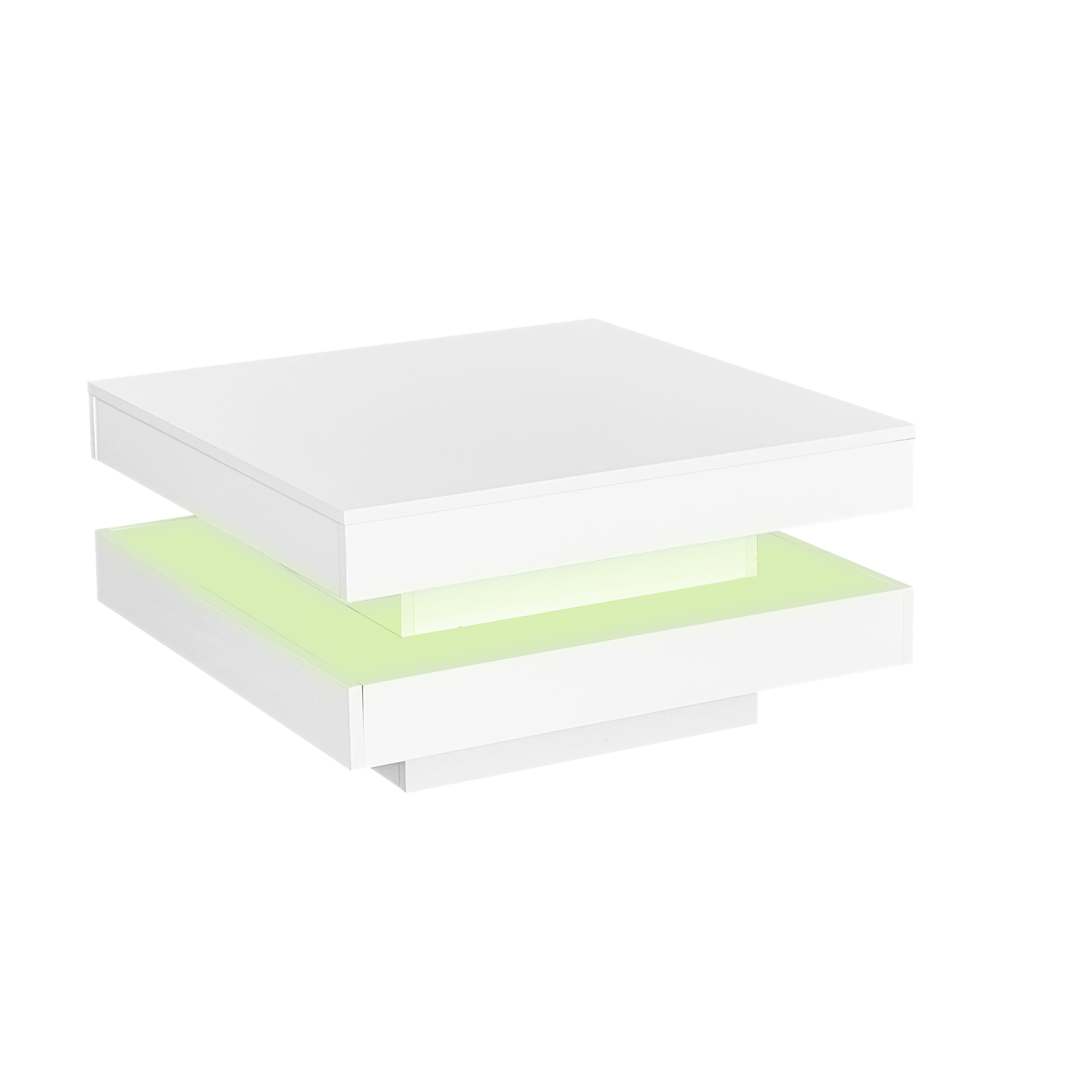 White Square High Gloss Coffee Table with 360° Rotating Top, Tea Table with 16-Color LED light, 70x70x36 cm