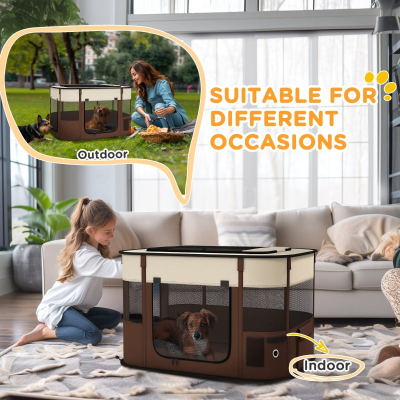 Foldable Dog Pen, Portable Indoor/Outdoor Pet Playpen, Brown