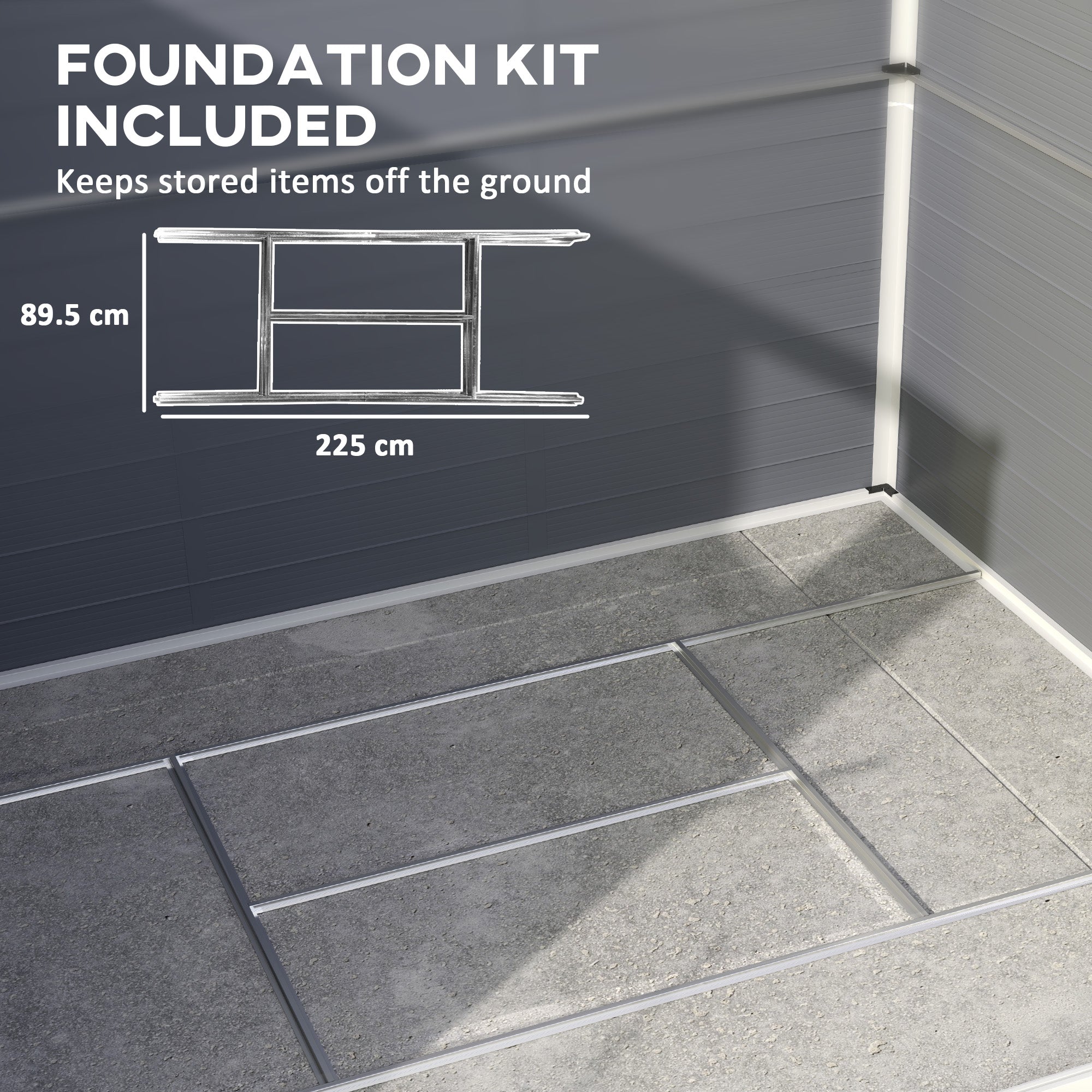 Aluminium and Plastic Wall Shed 7.9ft x 6.2ft with Foundation - Grey