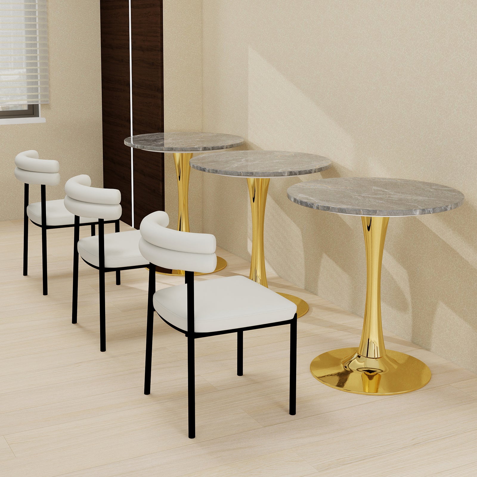 Mid-Century Modern Coffee Table Round Marble Top 27.6-inch - Gold/Gray