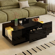 Coffee Table Modern Minimalist 105cm, Storage, LED Lighting, Glass Top, 2 Drawers