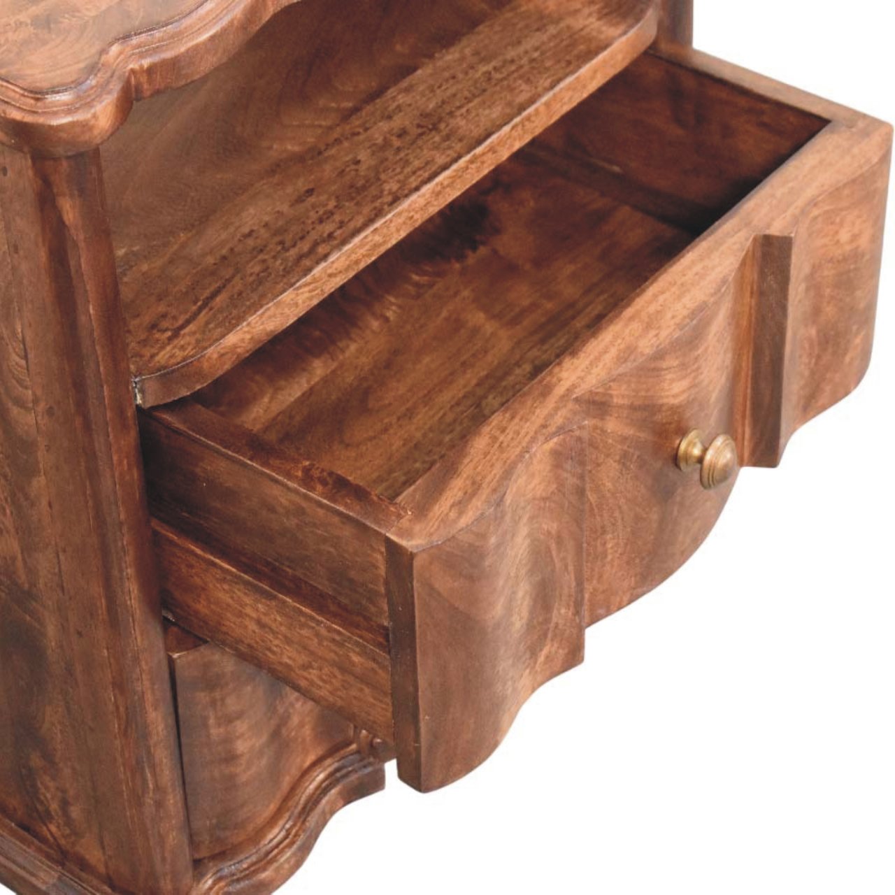 Nightstand 2-Drawer with Open Shelf, Solid Wood Brown