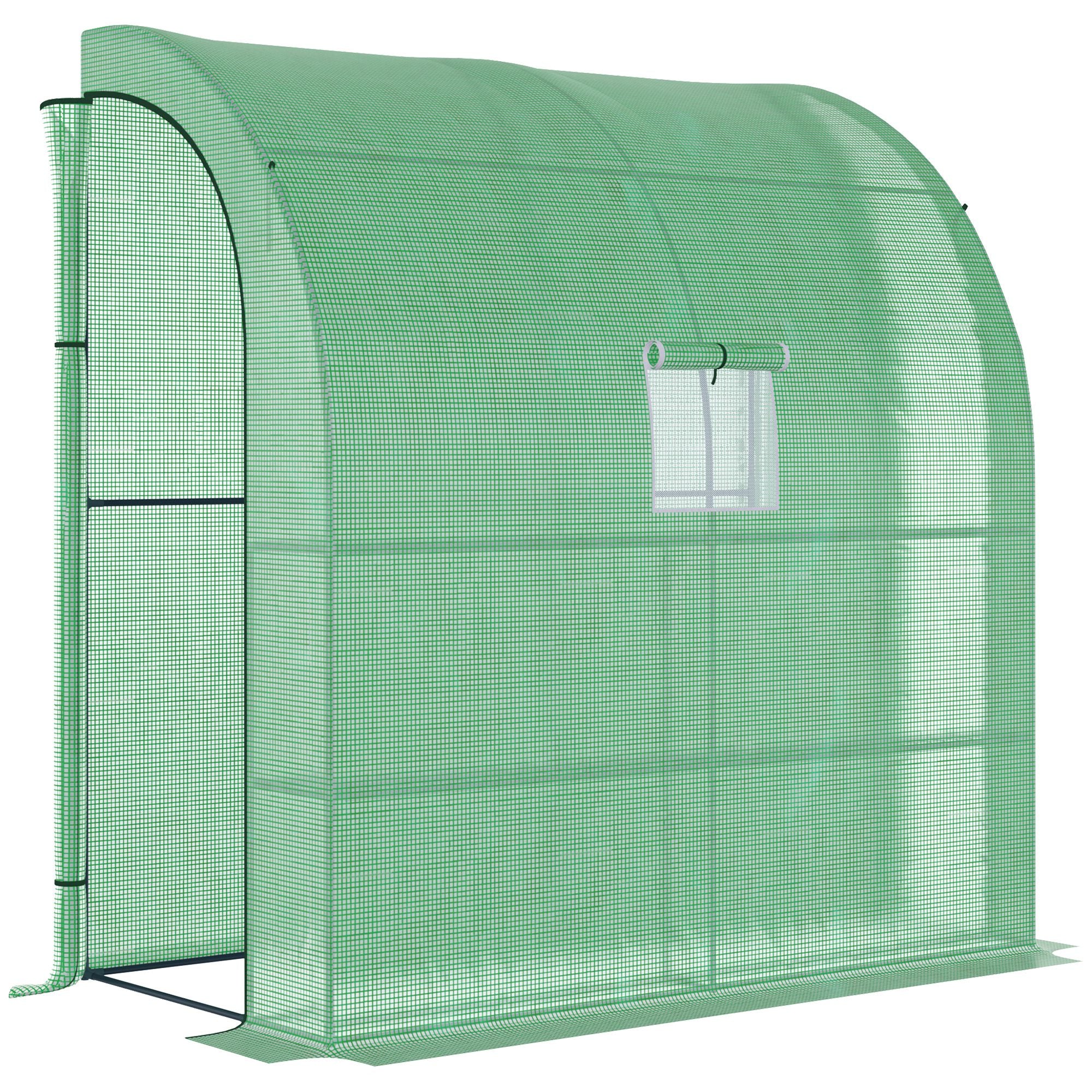 Walk-In Lean to Wall Greenhouse, Windows Doors 3 Tiers 4 Shelves, Green