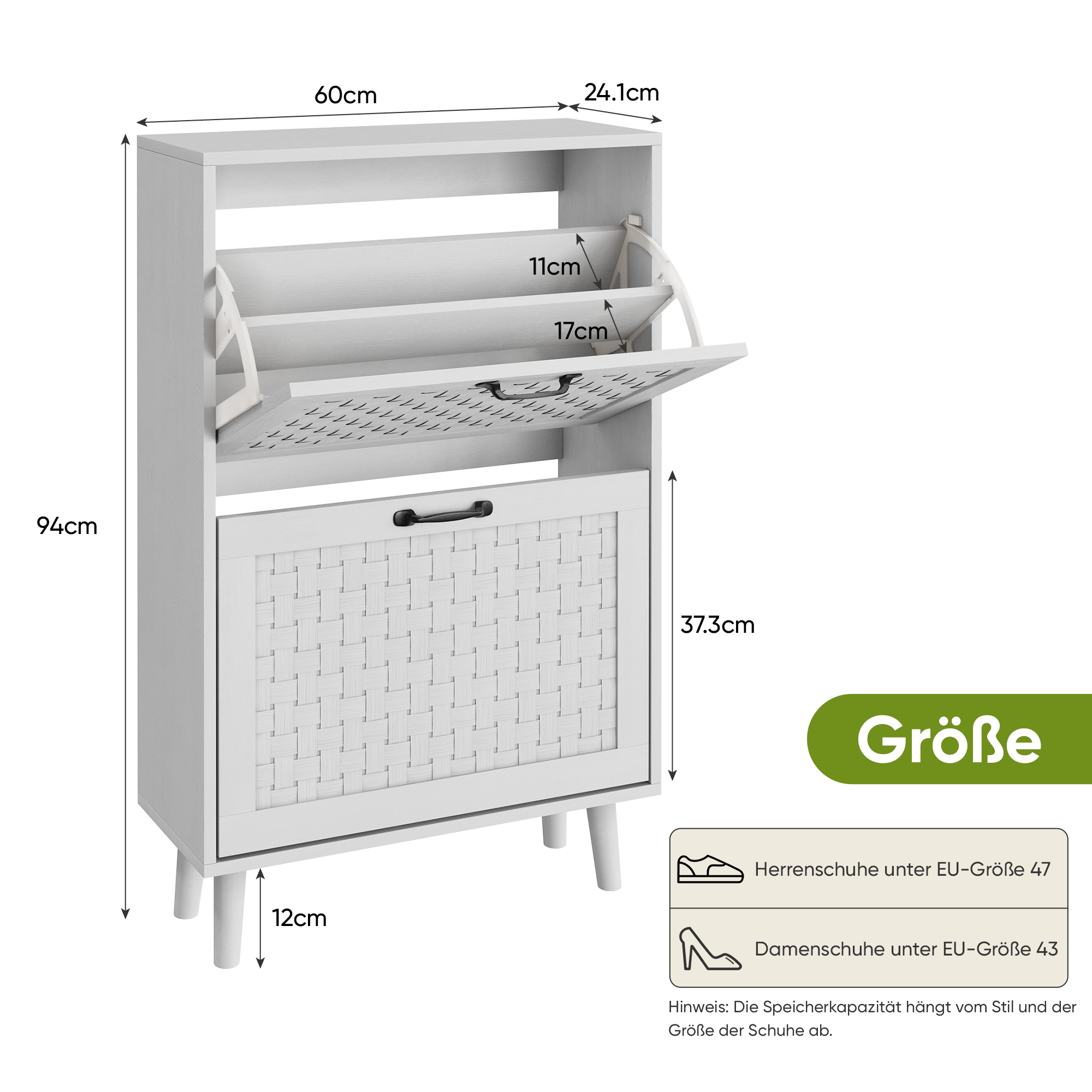 Shoe Storage Cabinet, Rattan Drawers Solid Wood Legs Narrow Slim, Handmade