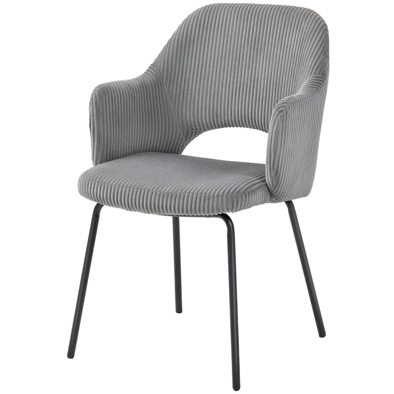 Dining Chair, Shell Shape Metal Legs, Corduroy Grey