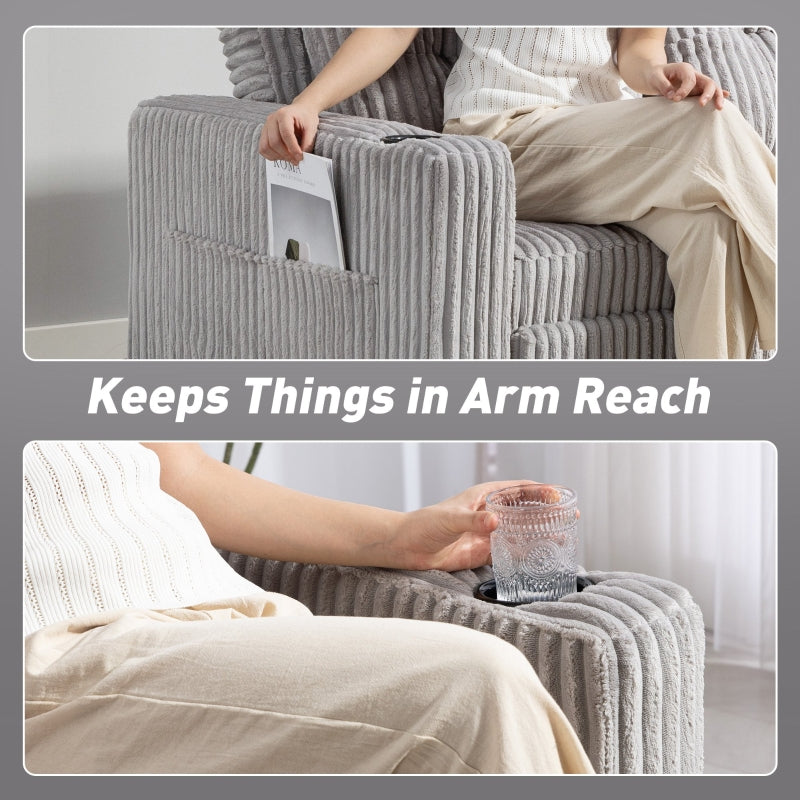 2 Seater Click Clack Sofa Bed, Pull Out Design, Light Grey Corduroy