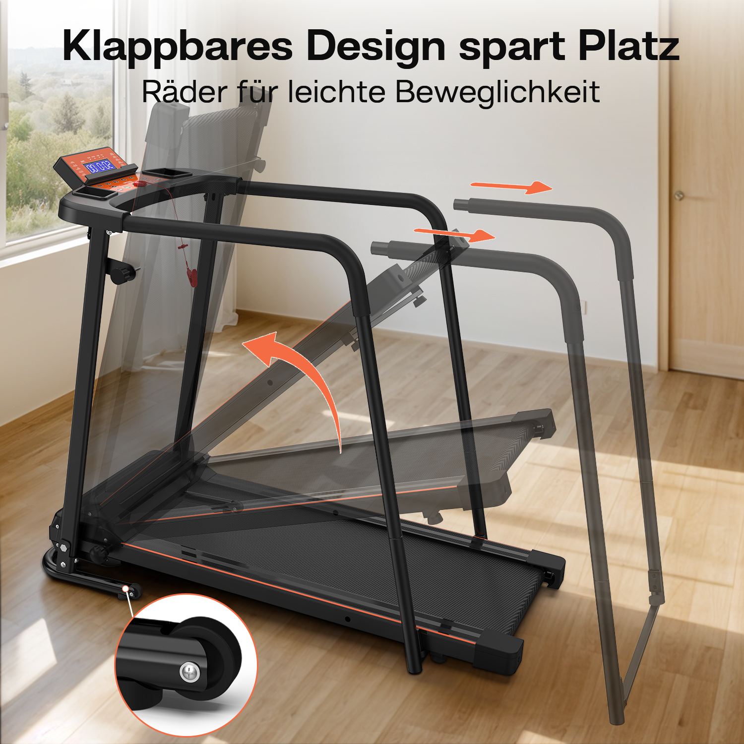 Treadmill Portable Foldable Extended Handrails 120kg Capacity