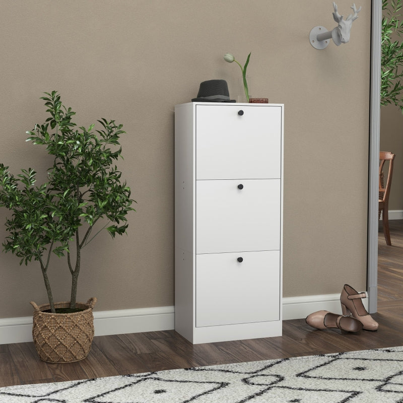 Shoe Cabinet with 3 Flaps, Adjustable Divider, 12 Pairs, White