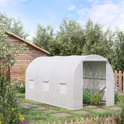 Polytunnel Greenhouse, 3.5 x 2 x 2 m Walk-in with Mesh Windows, Galvanised Steel, White