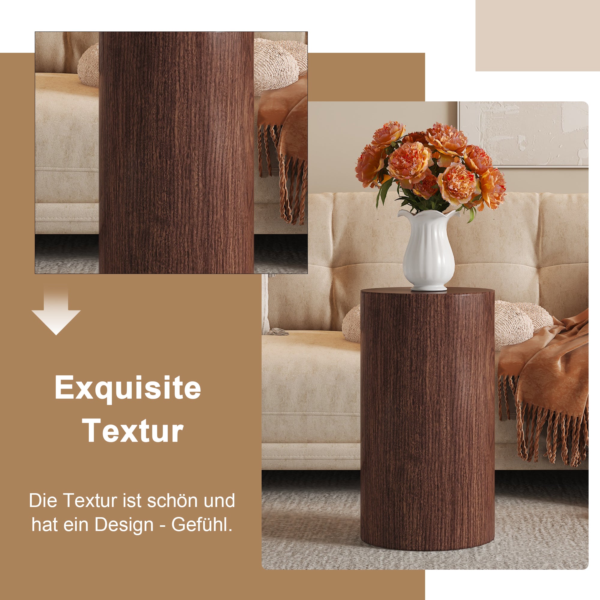 Coffee Table Round Minimalist Design MDF - Walnut