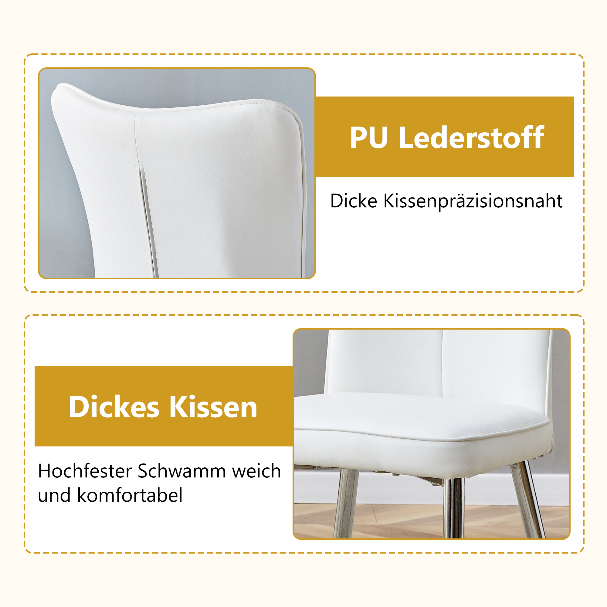 Dining Chairs Set of 2, Modern 89cm PU Silver Metal Legs, White