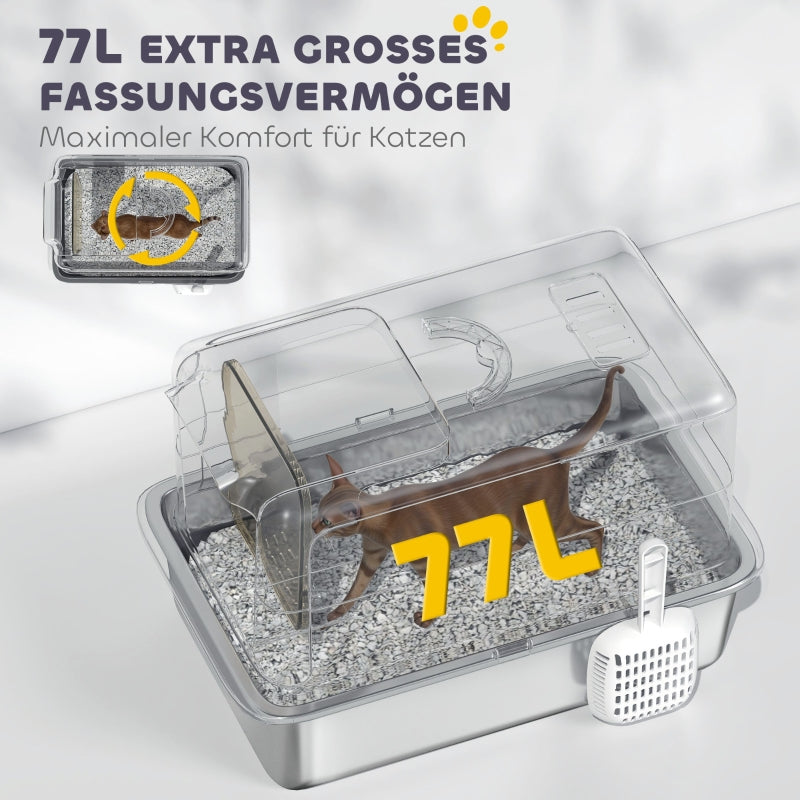 Cat Litter Box, Tray, Filter, Scoop, Grey/Silver