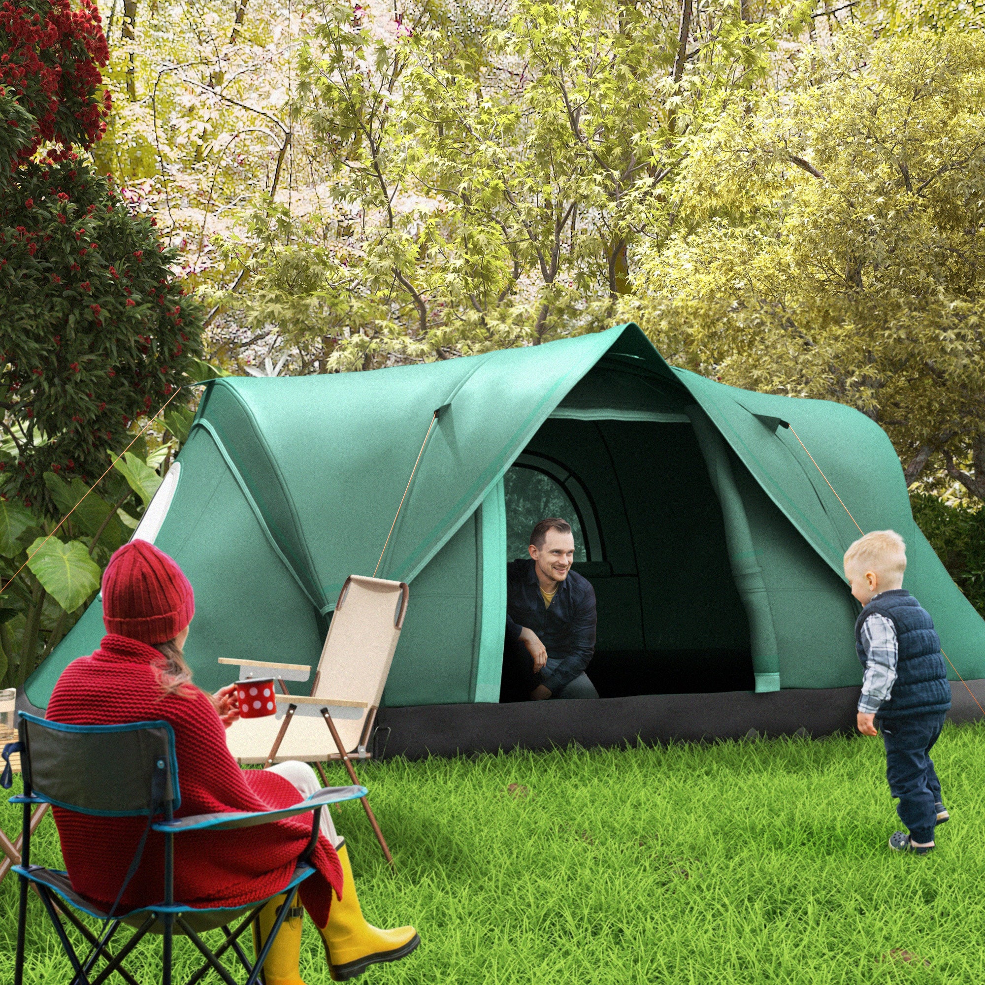 Camping Tent 5-6 Person Tunnel Dome 4.55x2.3x1.8m Polyester Army Green/Black